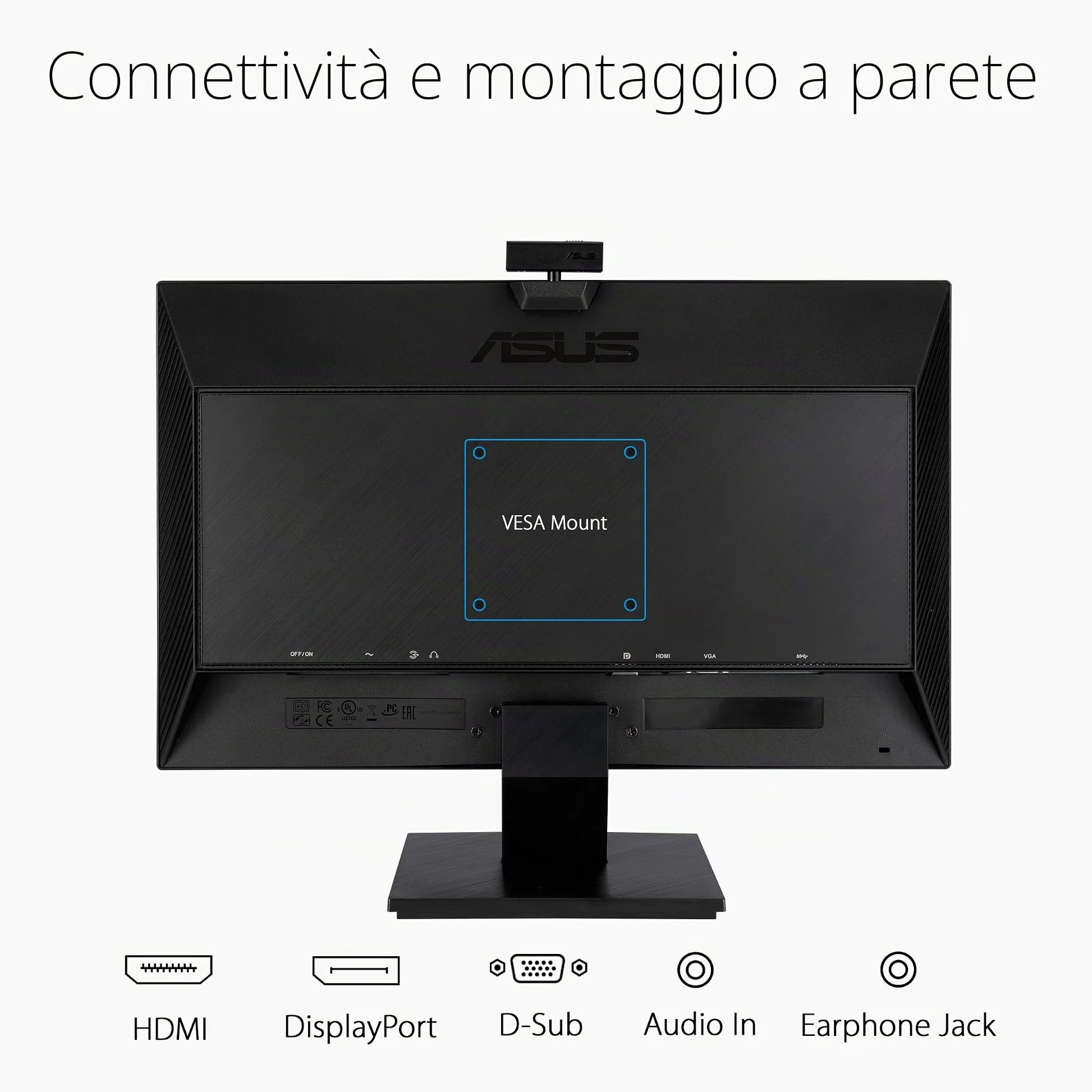 ASUS BE24EQK, Business Monitor da 23,8" IPS Full HD, Nero | Design Senza Cornice, Webcam FHD, Porta per il Microfono e HDMI, Tecnologia Low Blue Light e Anti-Sfarfallio