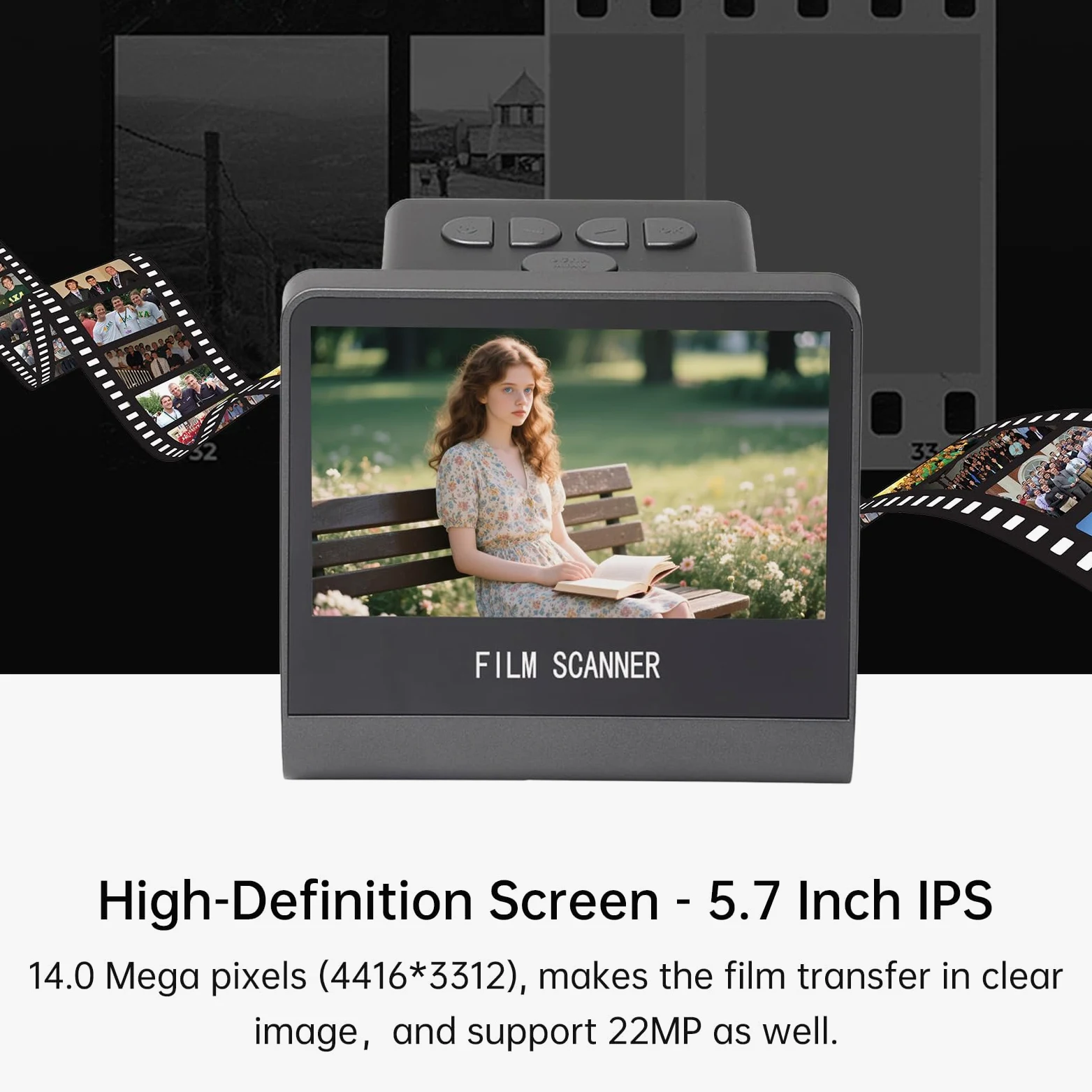 SENECESLI Scanner per Pellicole e Diapositive, Scanner per Diapositive CMOS da 14 MP Converte 135 126 110 Pellicole Negative Super 8 in Foto Digitali JPEG, LCD da 5 Pollici, Memoria