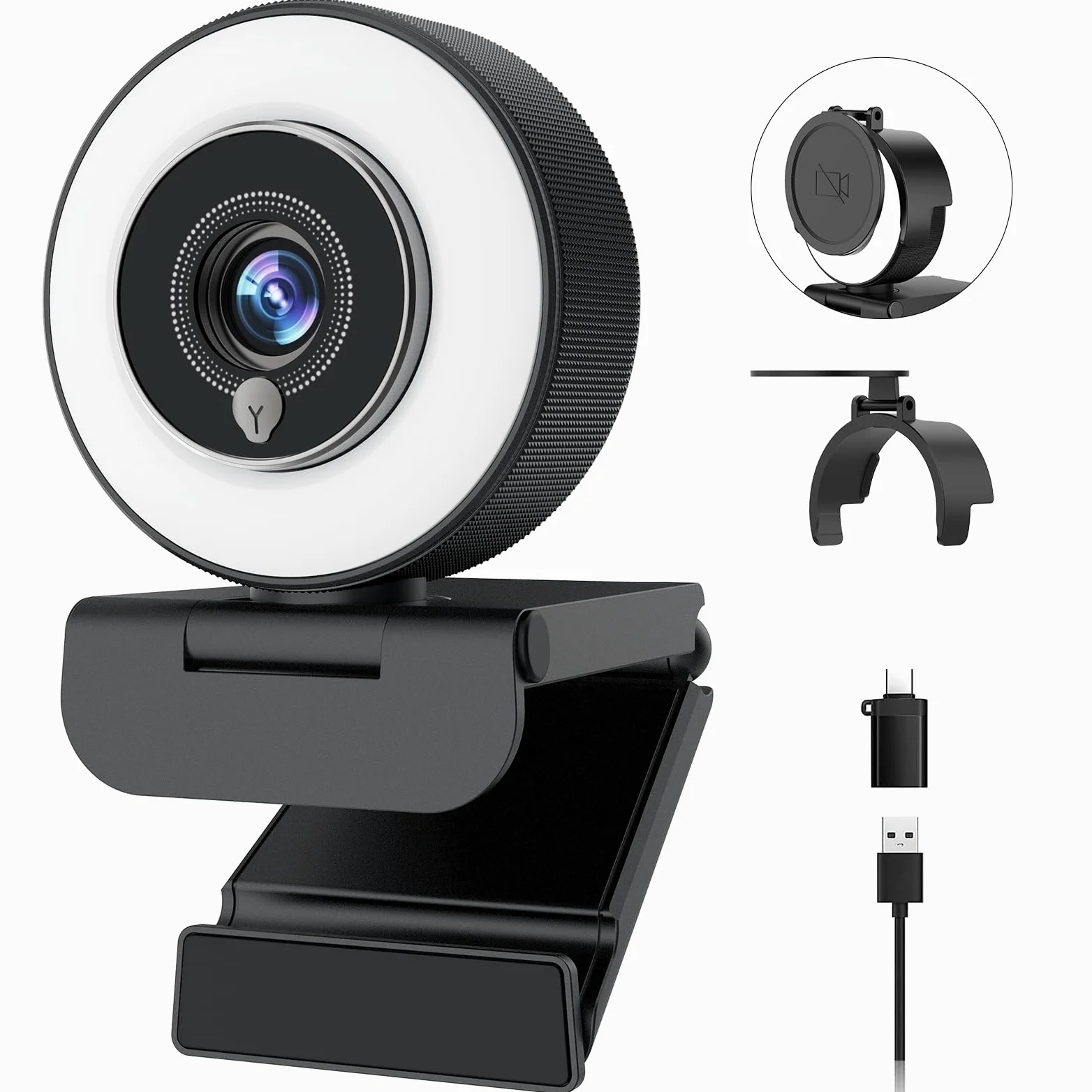 Angetube Webcam 4K con luce,Webcam streaming con microfono per PC e Mac | 4K@30FPS, Autofocus PDAF, 1080P@60FPS, USB-A/C, Copertura privacy, Camera per PC e Laptop, Zoom, Teams, Twitch