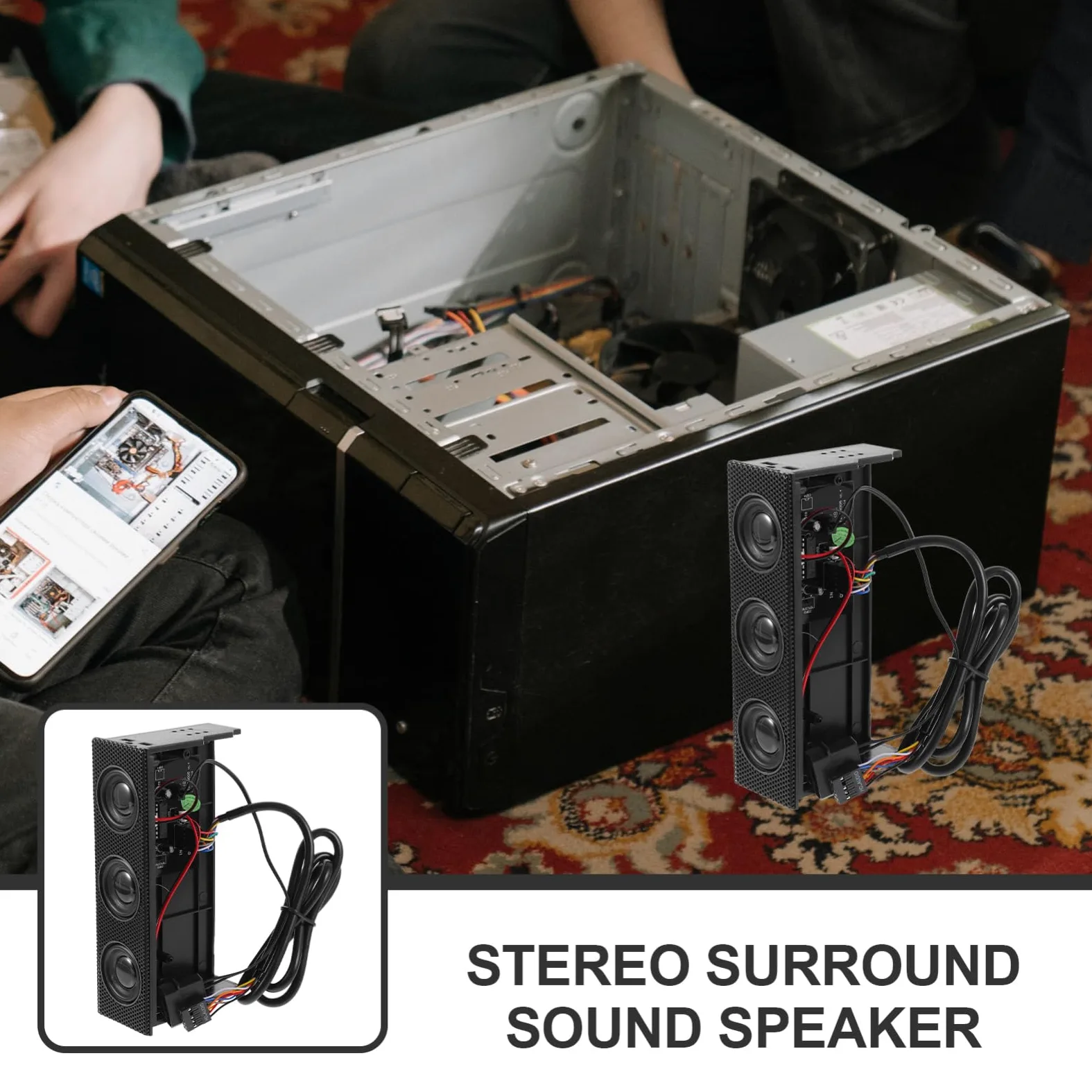 Happyyami Altoparlante Stereo Surround per Pc Nero, Altoparlante Frontale per Case Computer Suono Immersivo e Slot unità Ottica, Accessorio Audio per Appassionati di Musica e Gaming