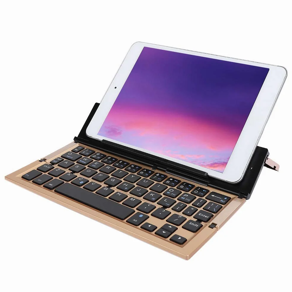 Tastiera Pieghevole Senza Fili, Tastiera Quadrata Dorata Pieghevole Bluetooth Ricaricabile USB con Supporto, per Impiegati e Amanti del Gioco