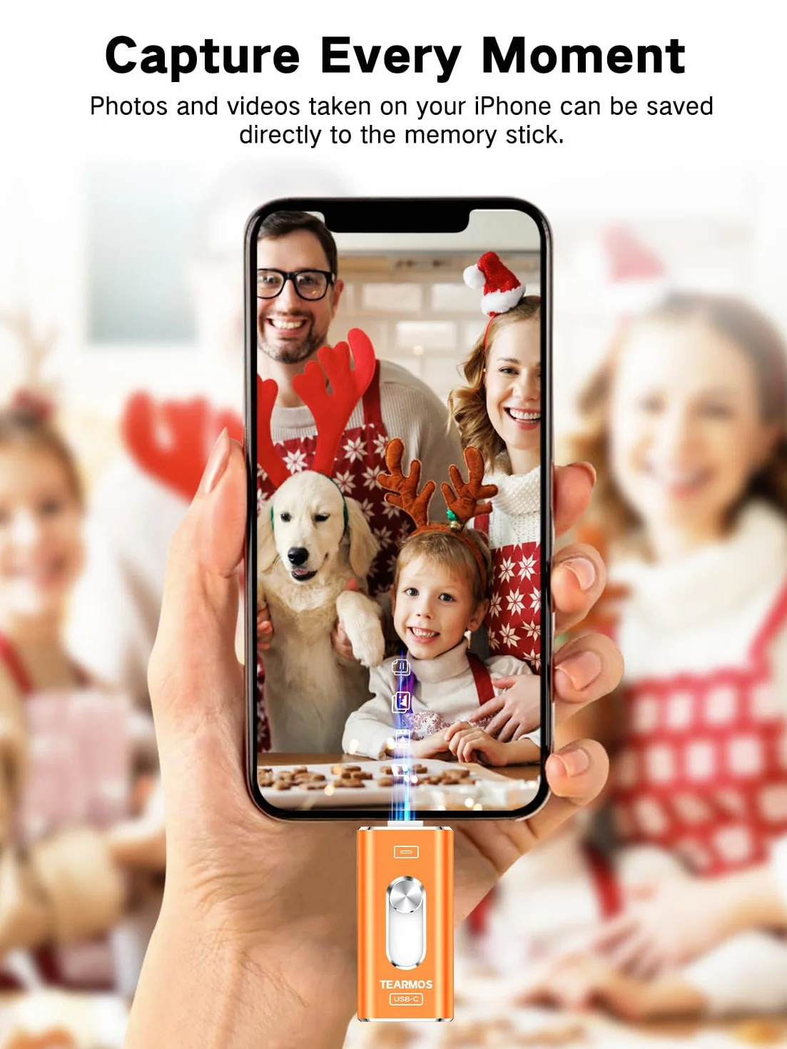 Chiavetta fotografica da 512 GB per iPhone Flash Drive, memoria per telefono per foto e video, compatibile con iPhone, iPad, Android, PC, Plug & Play, nessuna app richiesta (arancione cosmico)