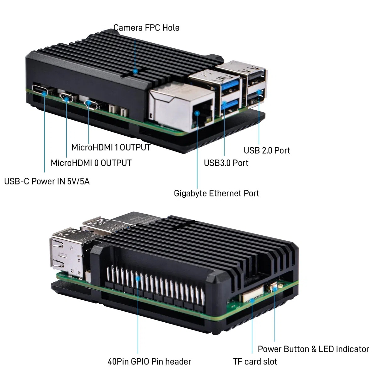 GeeekPi Caso del Dissipatore di Calore per Raspberry Pi 5, Alluminio Passivo di Raffreddamento, Cassa del Metallo per 8GB/4GB