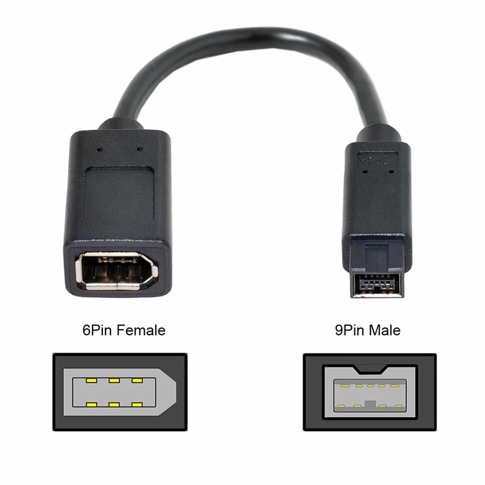 IEEE 1394 6Pin Femmina a 1394b 9Pin Maschio Firewire 400 a 800 Cavo 20cm