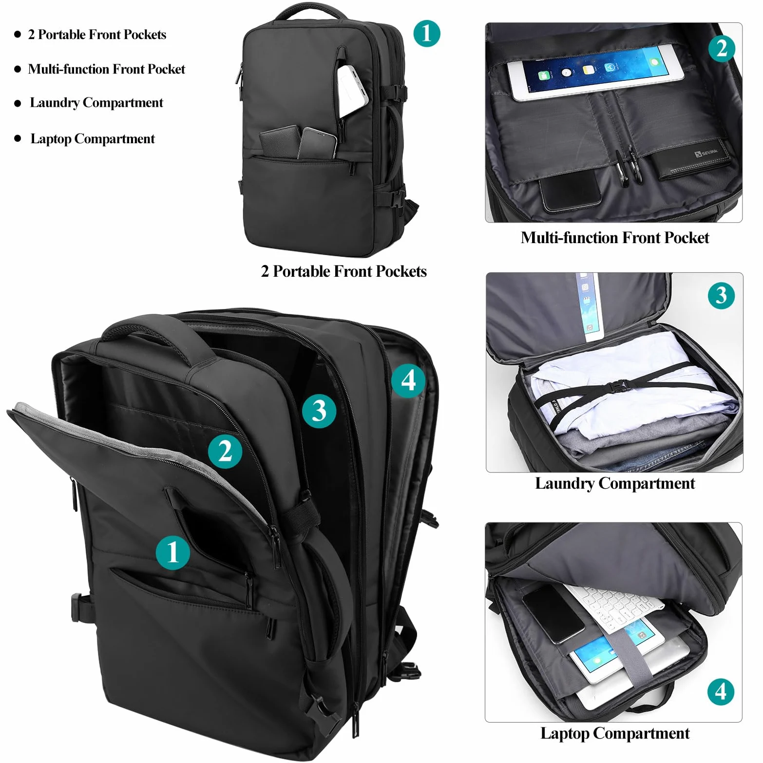 Long Keeper Zaino Viaggio Zaino per Portatile 15.6 Pollici Zaino Porta PC Impermeabile Zaino Lavoro Borse da Viaggio Cabina Uomo Donna con Porta di Ricarica USB