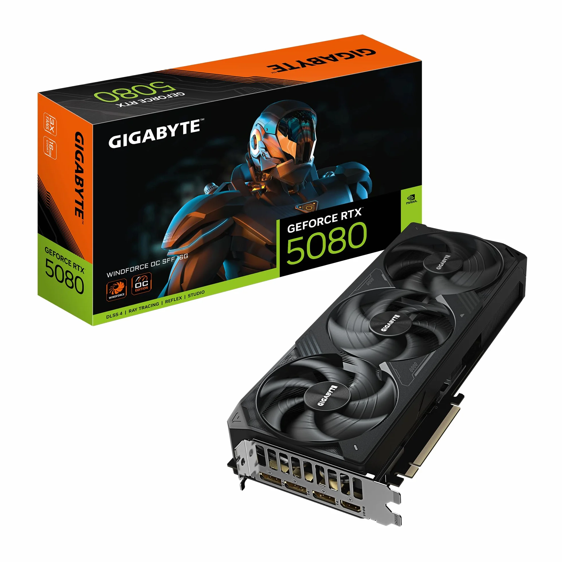 Gigabyte GeForce RTX 5080 WINDFORCE OC SFF 16G Scheda Grafica - 16 GB GDDR7, 256 bit, PCI-E 5.0, 2670MHz Frequenza Base, 3 x DP 2.1a, 1 x HDMI 2.1b, GV-N5080WF3OC-16GD