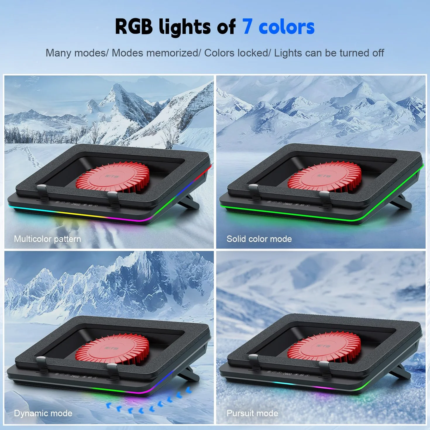 IETS GT600 - Tappetino di raffreddamento RGB per computer portatile con ventola turbo gigante (14 cm di diametro), in schiuma sigillata per un raffreddamento rapido, raffreddamento del computer