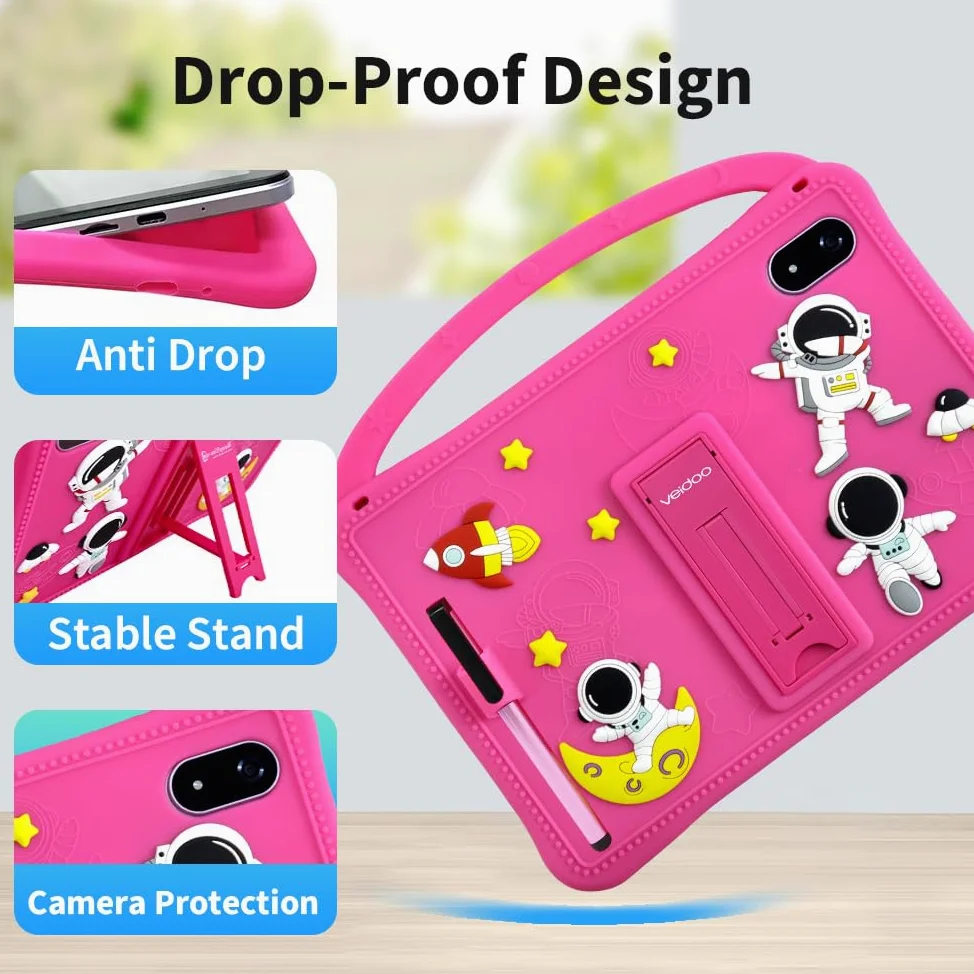 Veidoo Tablet Android da 10 pollici per bambini, 3 GB di RAM+32 GB ROM, tablet con custodia antiurto, WiFi, doppia fotocamera, schermo HD IPS, app per il controllo genitori, stilo incluso, giochi