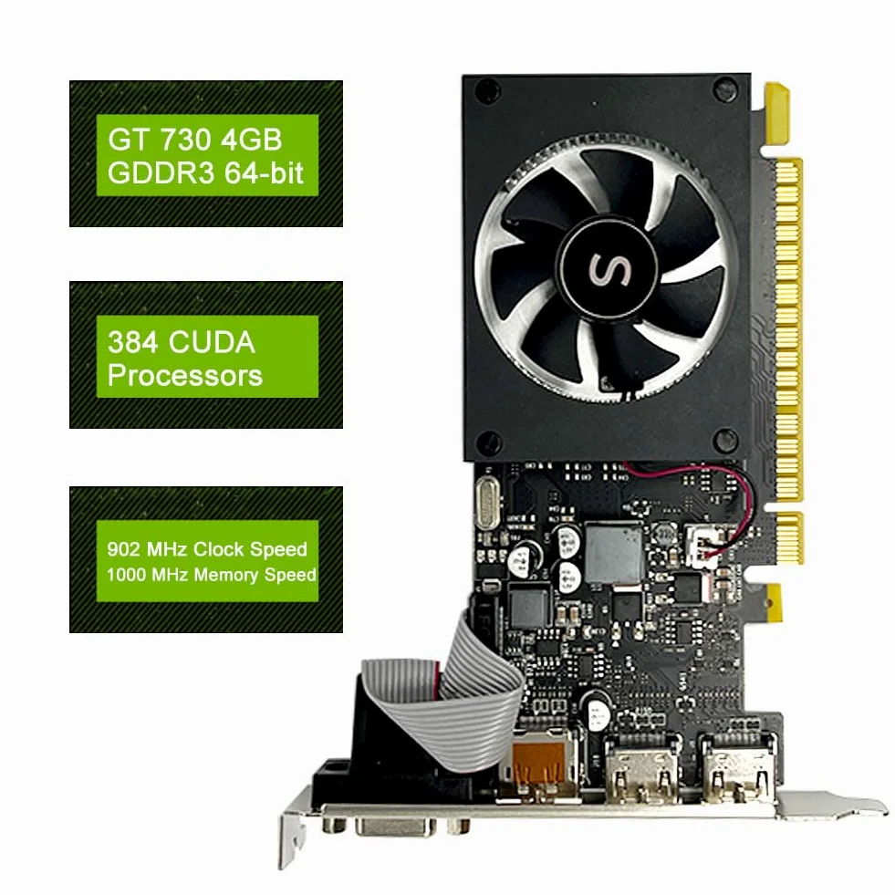 GT 730 4GB Scheda Video, 2 HDMI, DisplayPort, VGA, DDR3 64-bit, Low Profile Scheda Grafica PC, Computer GPU, Low Power, PCI Express x8, DirectX 12
