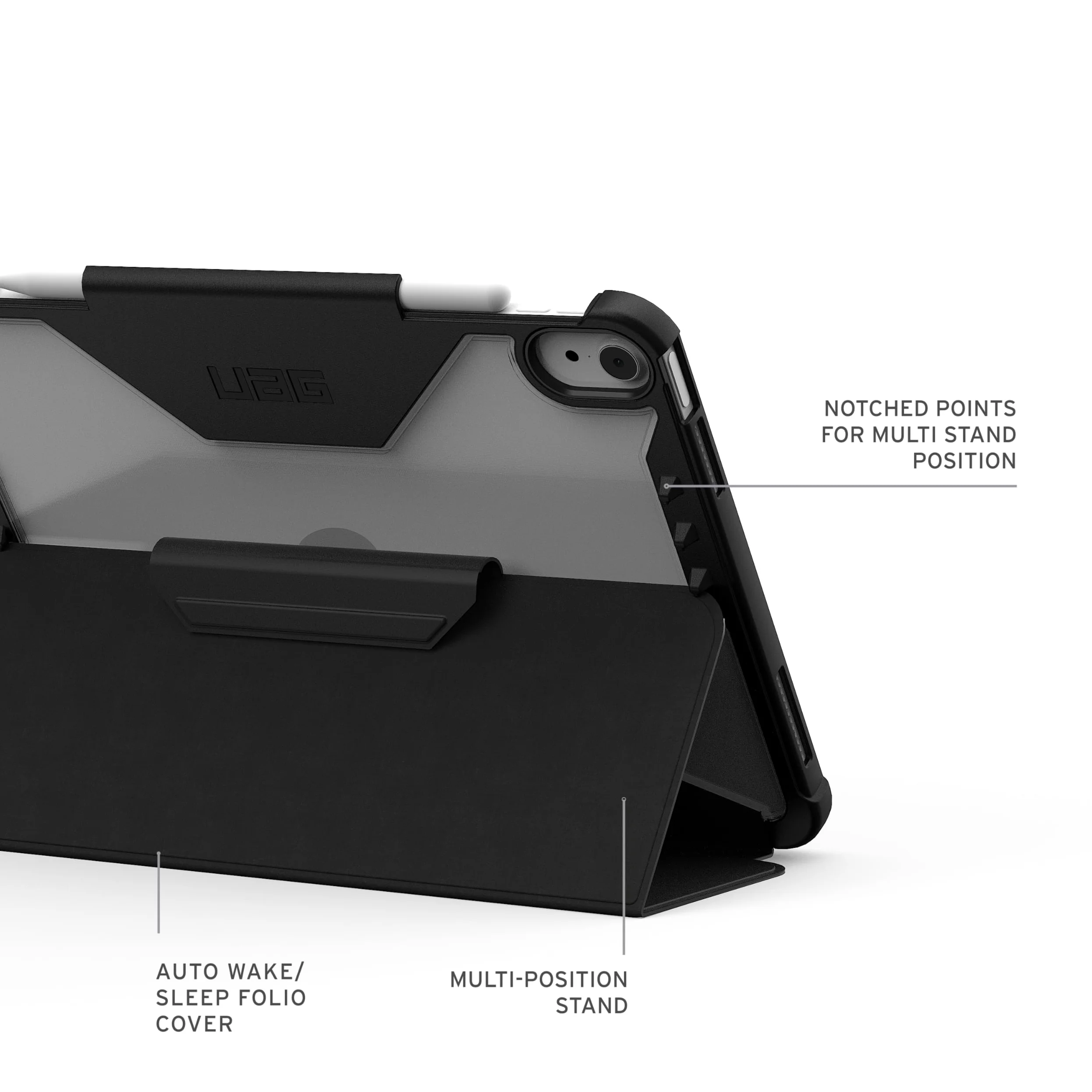 URBAN ARMOR GEAR Progettata per iPad Air 11 (7a generazione, 2025, M3), robusta custodia protettiva a portafoglio con supporto regolabile multi-angolo e portamatite Plyo LT ghiaccio/nero
