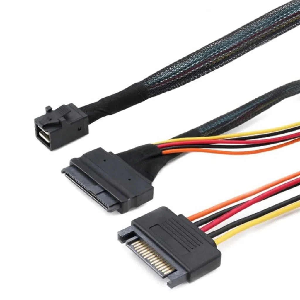JMT Mini SAS HD SFF-8643 a SAS 8639 con SATA 15P maschio tipo Y cavo server (100 cm)