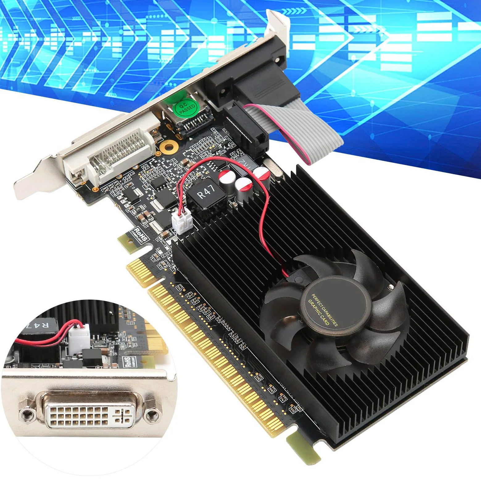 POENVFPO Schede Grafiche per Computer, Scheda Grafica GT730 64 Bit DDR3 da 2 GB con CD Driver per Computer Desktop