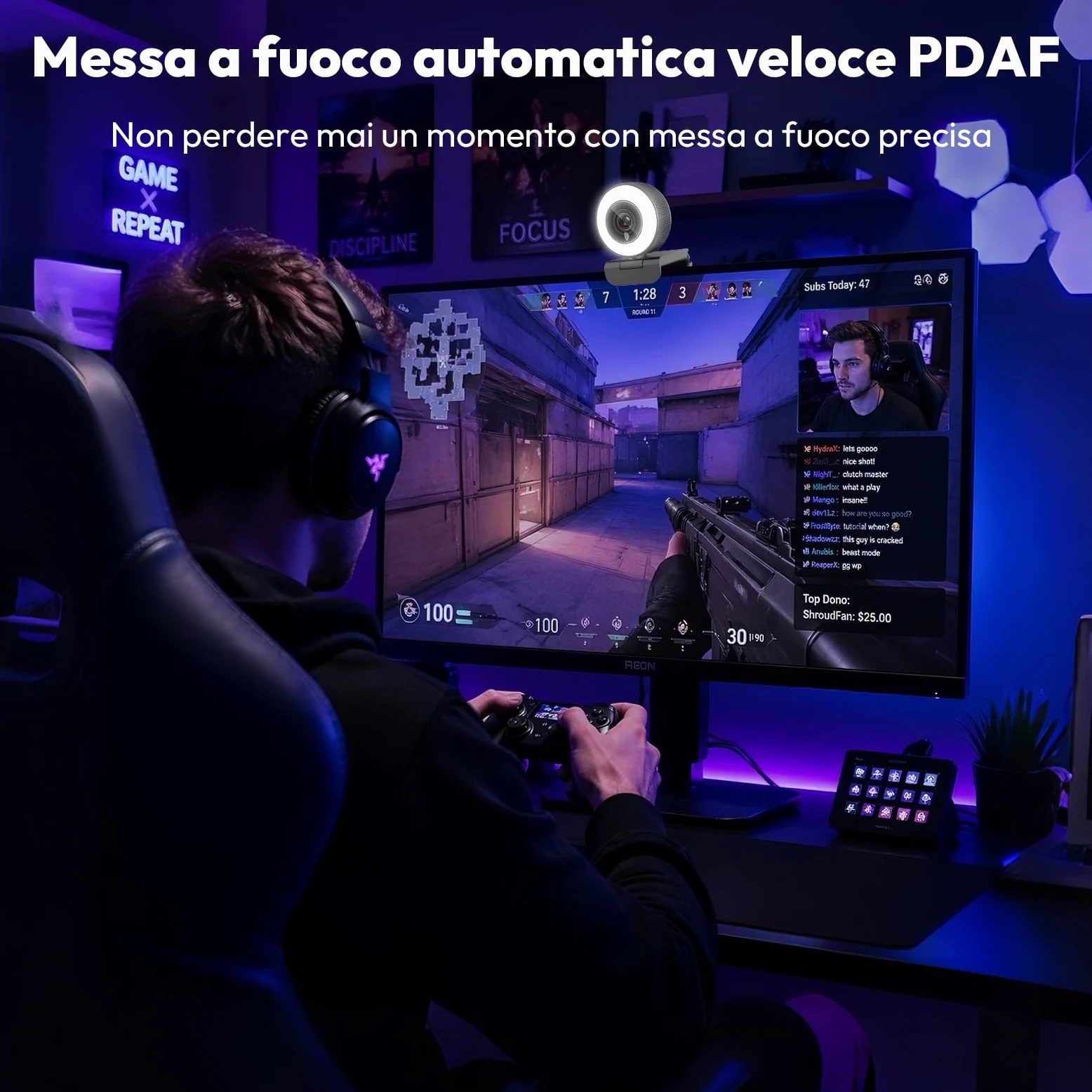 Angetube Webcam 4K con Luce per PC: Luminosità a 3 Livelli, Messa a Fuoco PDAF, Doppio Microfono Noise Cancelling, Copertura Privacy, Streaming 1080P/60FPS, USB-A/C per Laptop/Mac/Teams
