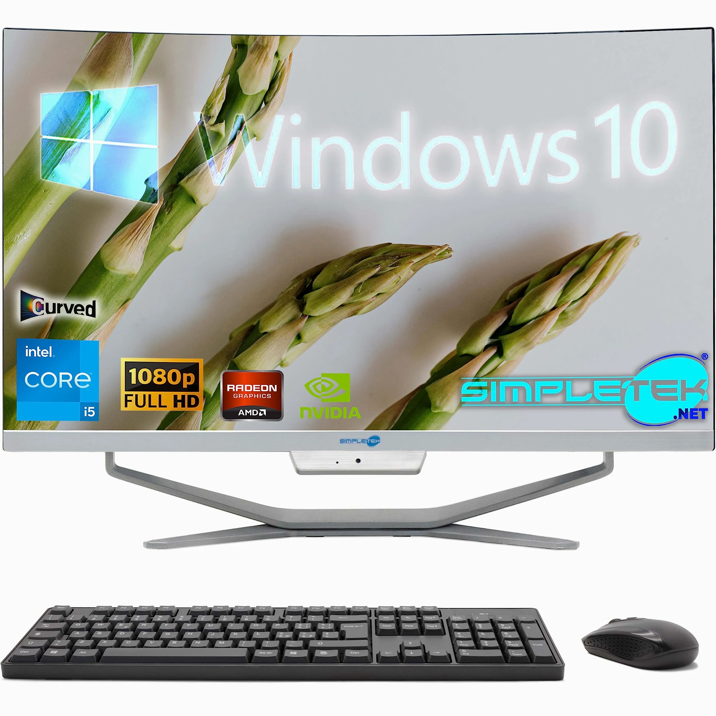 SIMPLETEK - PC All in One con Schermo Curvo 24" Core i5 | Windows 10 Pro | 8GB RAM SSD 480GB | Ideale per Ufficio, Scuola, Casa