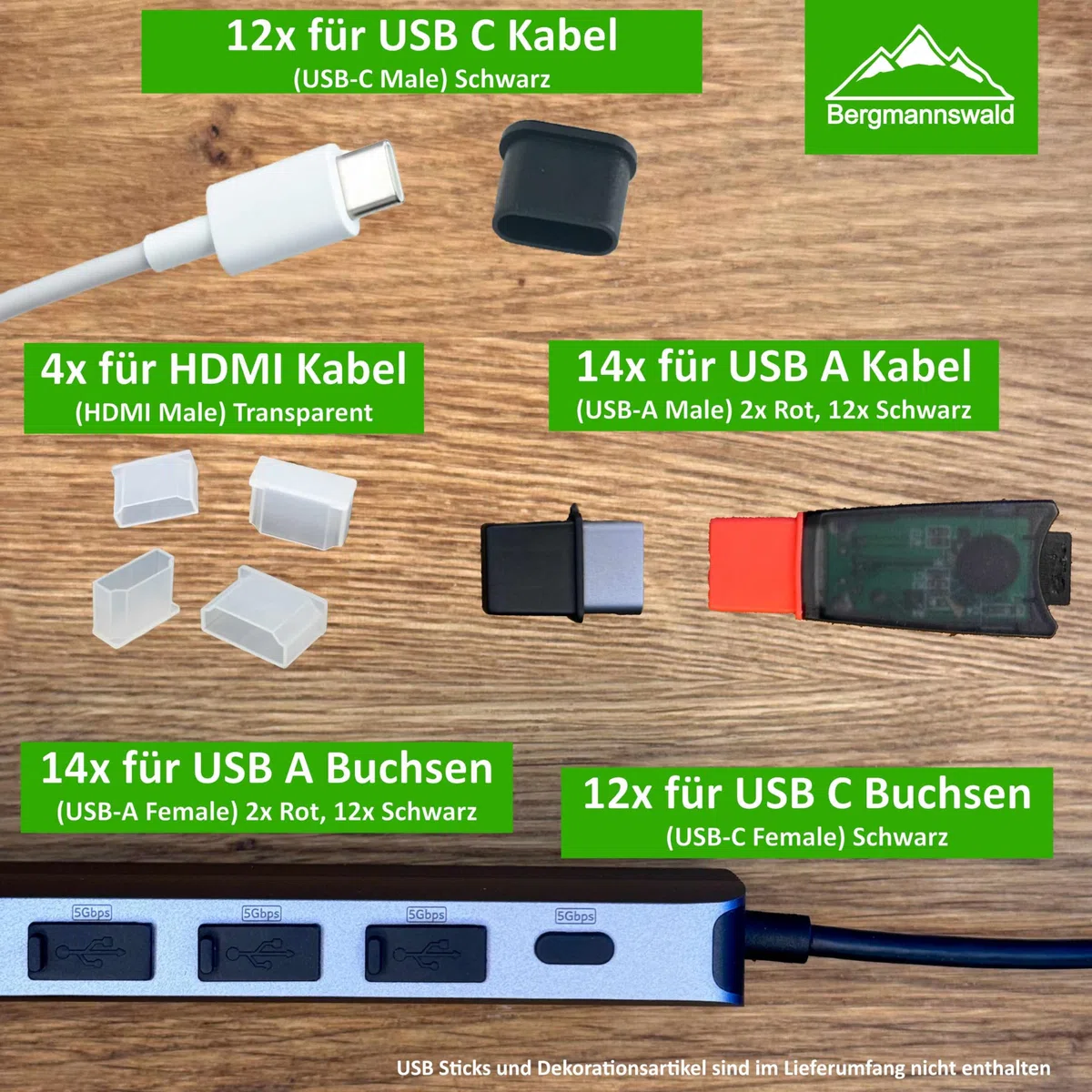 56 x cover antipolvere per USB C, USB A, connettori HDMI, tappo antipolvere antipolvere per smartphone, tablet, PC, hard disk, laptop e cavi, spina antipolvere di tipo C Port Dust Caps