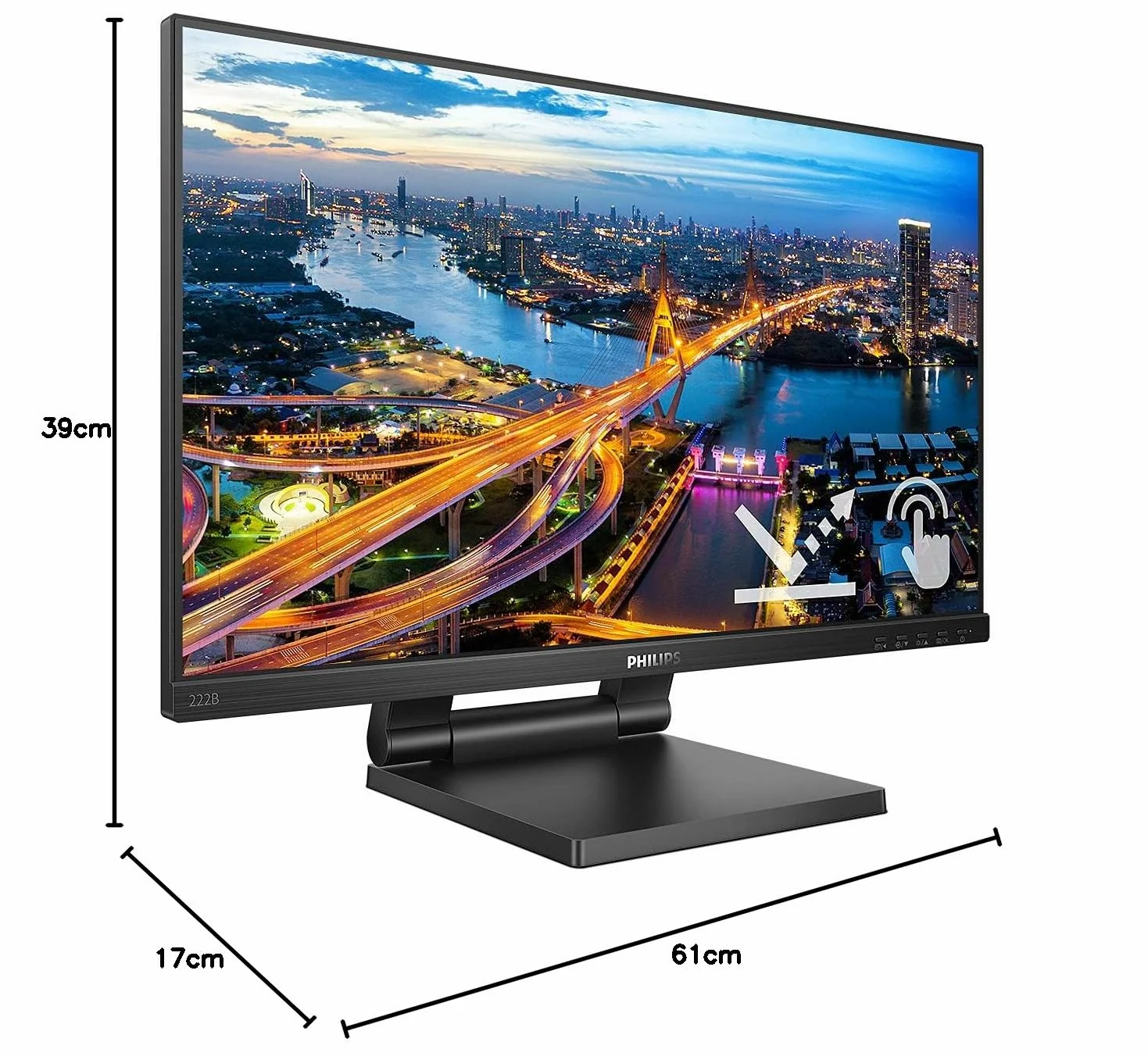 Philips Monitor 222B1TC 22 pollici 1920x1080, FHD, 75Hz, IPS Panel, 4ms GtG, USB Hub Speakers, Height Adjustment, (HDMI1x 1.4 ) Nero
