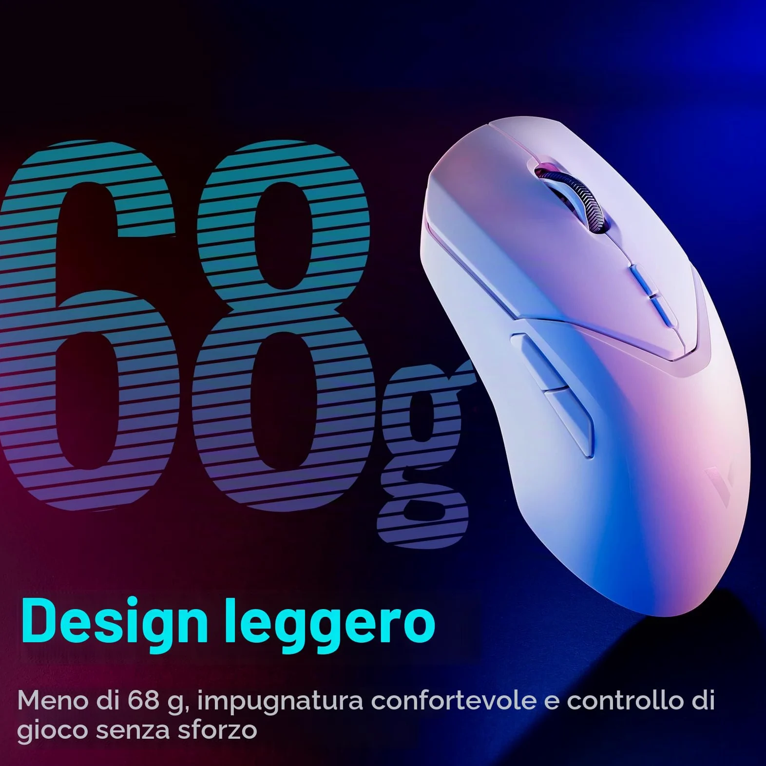 Rapoo VT9PRO 4K Mouse Wireless Gaming 68g Ultraleggero Mouse da Gioco | PAW3398 26K DPI, 4000Hz, Batteria 160 Ore, 10 Tasti Programmabili, Memoria Integrata, Mouse Ricaricabile per PC/ Mac, Bianco
