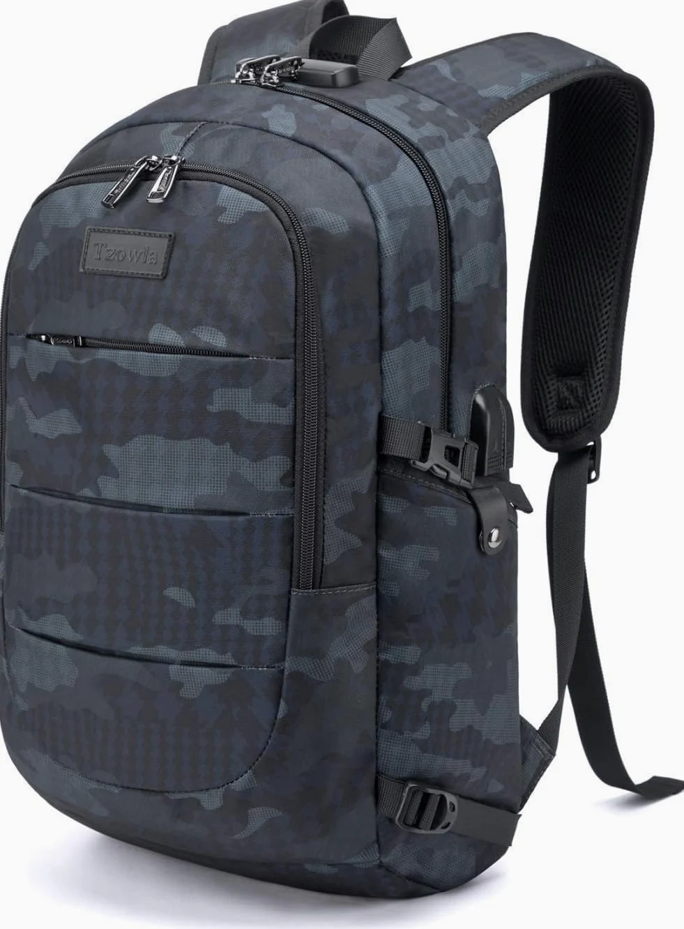 Tzowla Zaino Porta PC Universitari Uomo e Donna,Zaino da Viaggio Impermeabile Antifurto di Ricarica USB e Serratura per Notebook da 17/17,3 Pollici,Zaino da Giorno Sottile Lavoro Business-BluCamo