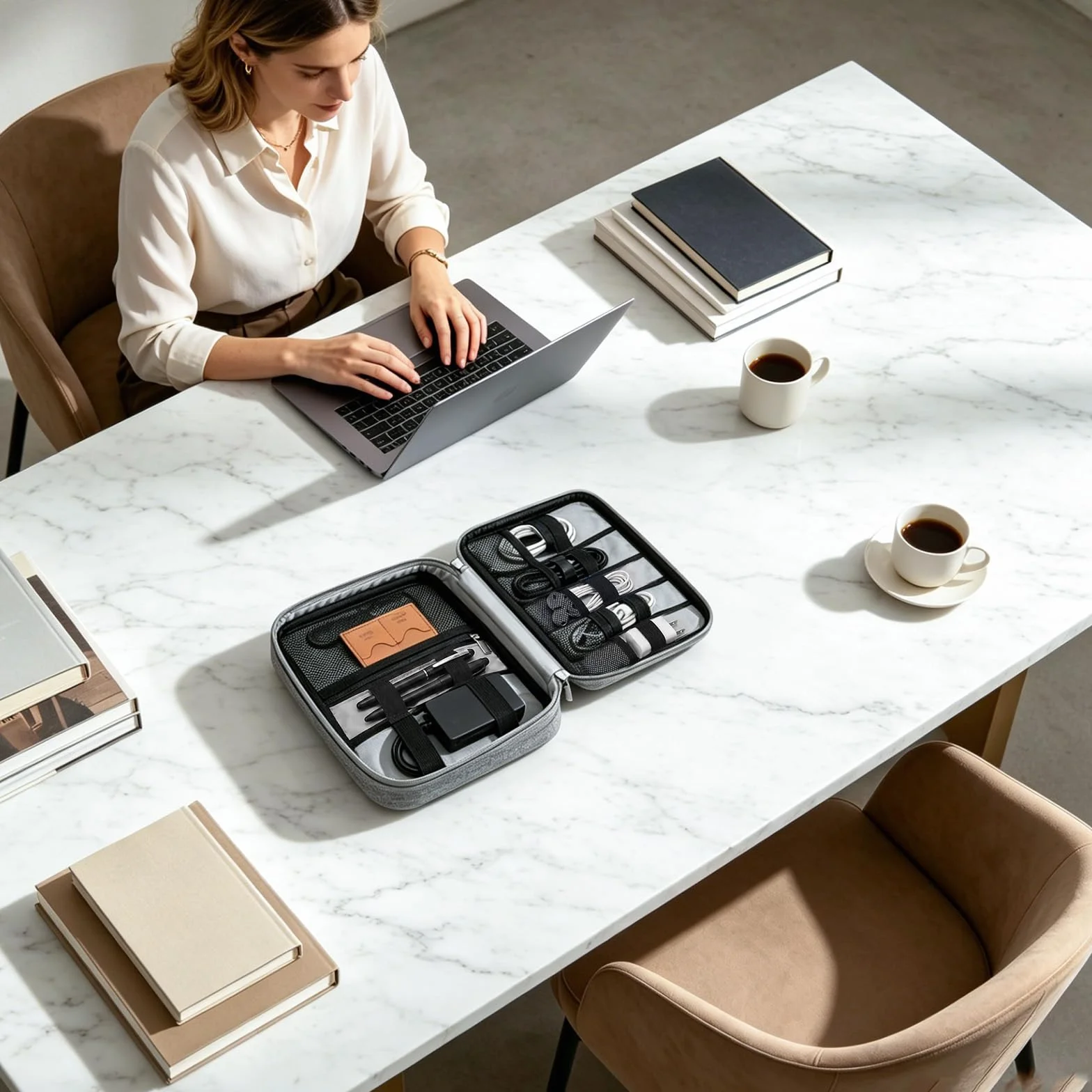 AiQInu Custodia Organizzatrice Elettronica, Borsa Accessori Tech Con Tasca iPad Mini, Slot Per Scheda SD & Cinghie Elastiche Per Caricatore, Cavi, Power Bank, Viaggi, Campeggio, Grigio