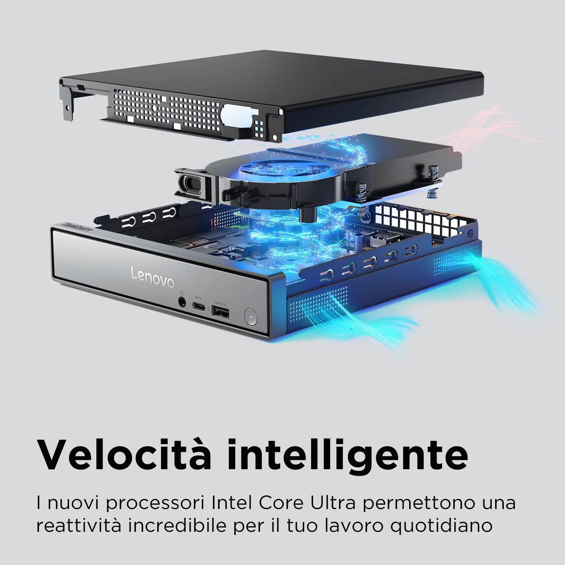 ThinkCentre neo 50q Gen 6, Desktop professionale con processori Intel Core Ultra 5, 16GB di RAM ad altissima velocità e SSD da 512GB, Windows 11 Pro – Nero