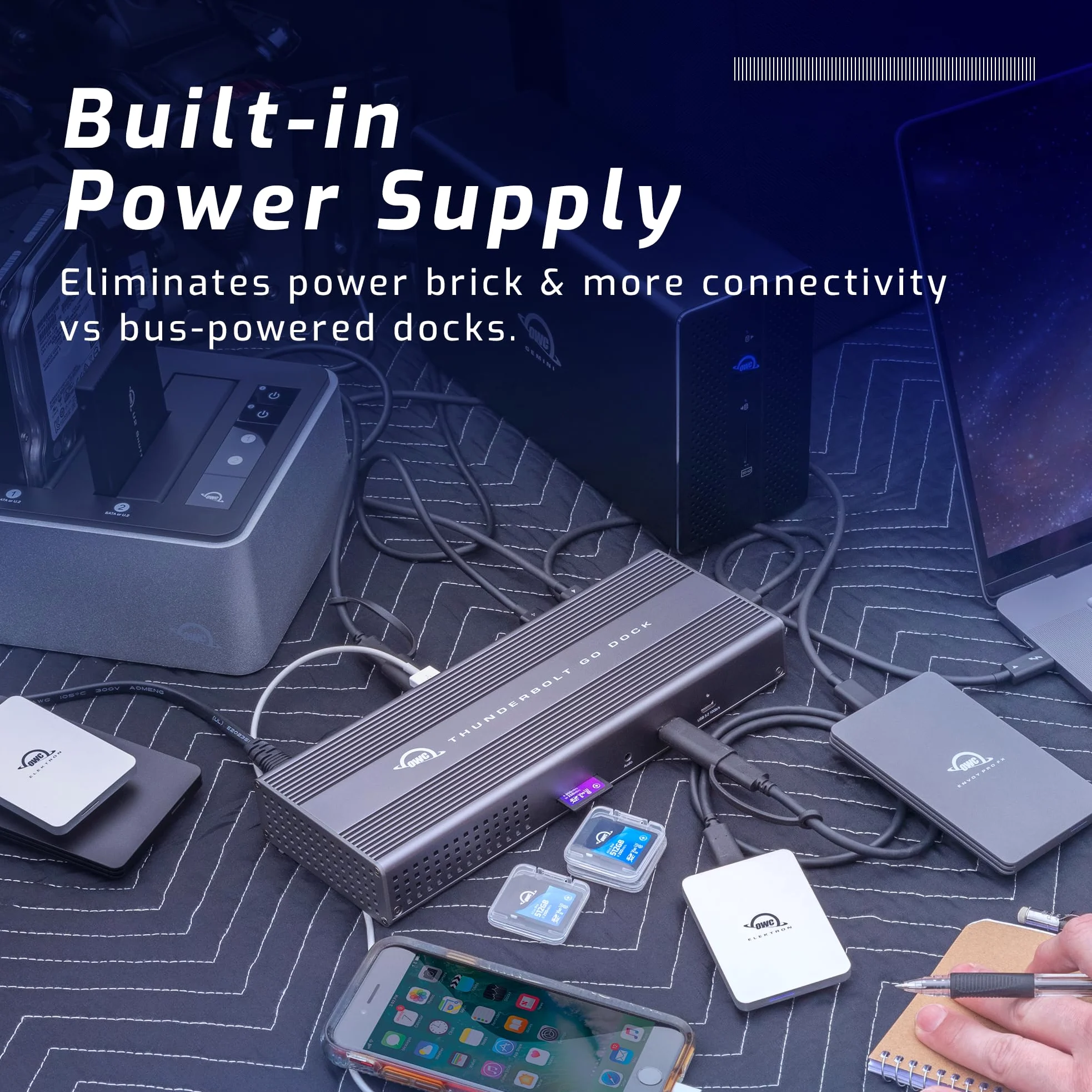 OWC Thunderbolt Go Dock, 11 porte, Thunderbolt 4, alimentatore integrato, ricarica da 90 W, compatibile con iPad, Mac Thunderbolt e USB-C, PC, Chromebook e dispositivi Android, OWCTB4DKG11P