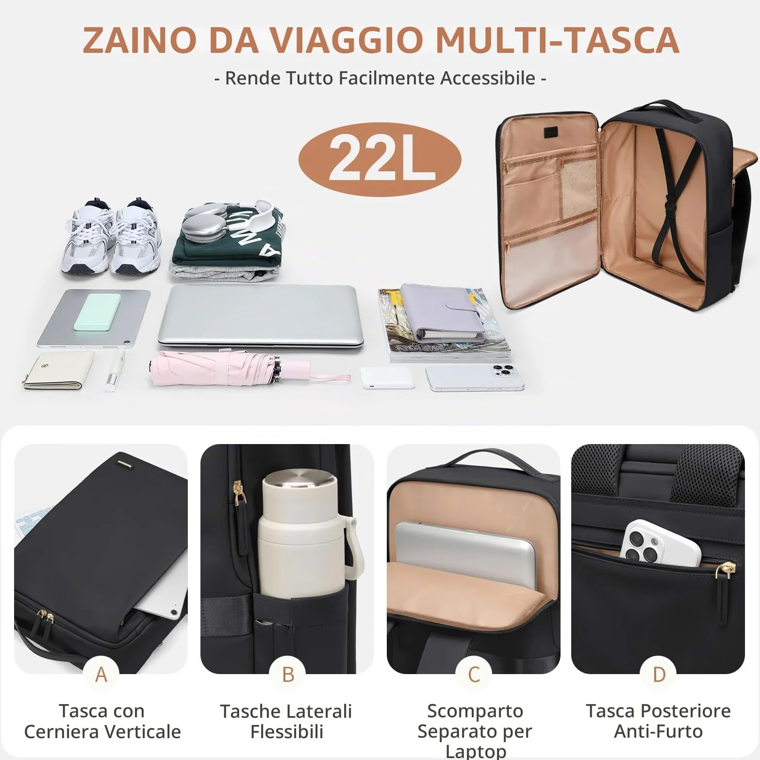 GOLF SUPAGS Elegante Zaino per Laptop da Donna Approvato Dalla Compagnia Aerea Perfetto per il Lavoro, l'università e i Viaggi Zaino Multifunzionale Casual Adatto a Notebook da 17,3 Pollici