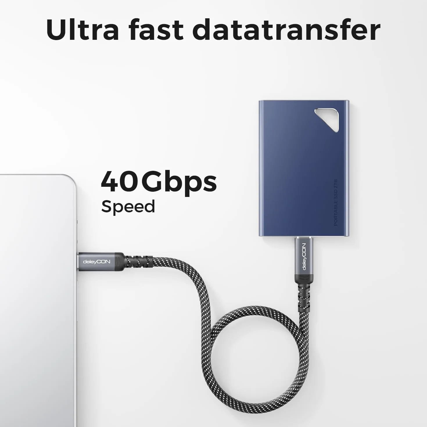 deleyCON 2m Cavo USB-C 40 Gbps 240W USB 4.0 Cavo di Ricarica e Dati, DP Alt Mode, 8K@60Hz per Notebook, MacBook, Monitor, SSD, iPad, iPhone 17 16 Air Max Pro, Galaxy S25 ecc.