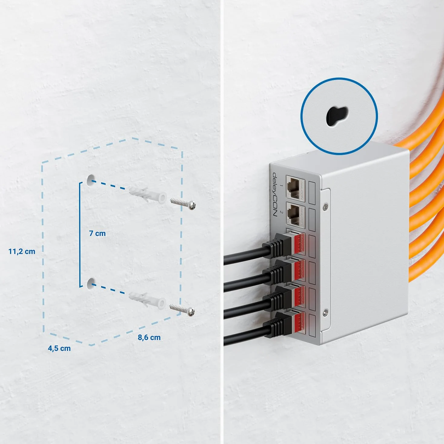 deleyCON Patch Panel 6 Porte Set Sezionatore 1RU + 6 Moduli Keystone Jack RJ45 STP CAT6a Compatibile con Cavo di Installazione CAT5 CAT6 CAT6a CAT7 Cavo di Rete Ethernet LAN DSL - Grigio