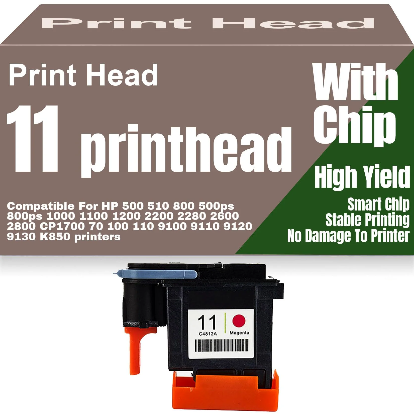 Per HP 11 Testina di stampa Nero Giallo Ciano Magenta C4810A C4811A C4812A C4813A per HP Designjet 500 510 800 500ps 800ps 1000 1100 1200 2200 2600 2800 70 100 110,11 Printhead-Magenta