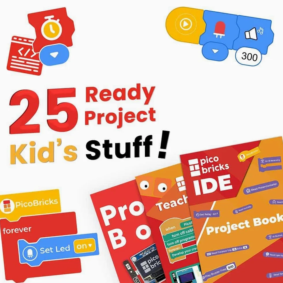 Picobricks - Starter kit Raspberry Pi Pico W con ampia guida all'apprendimento, kit Raspberry Pi, Raspberry Pi Starter Kit, set elettronico (non incluso Pico W)