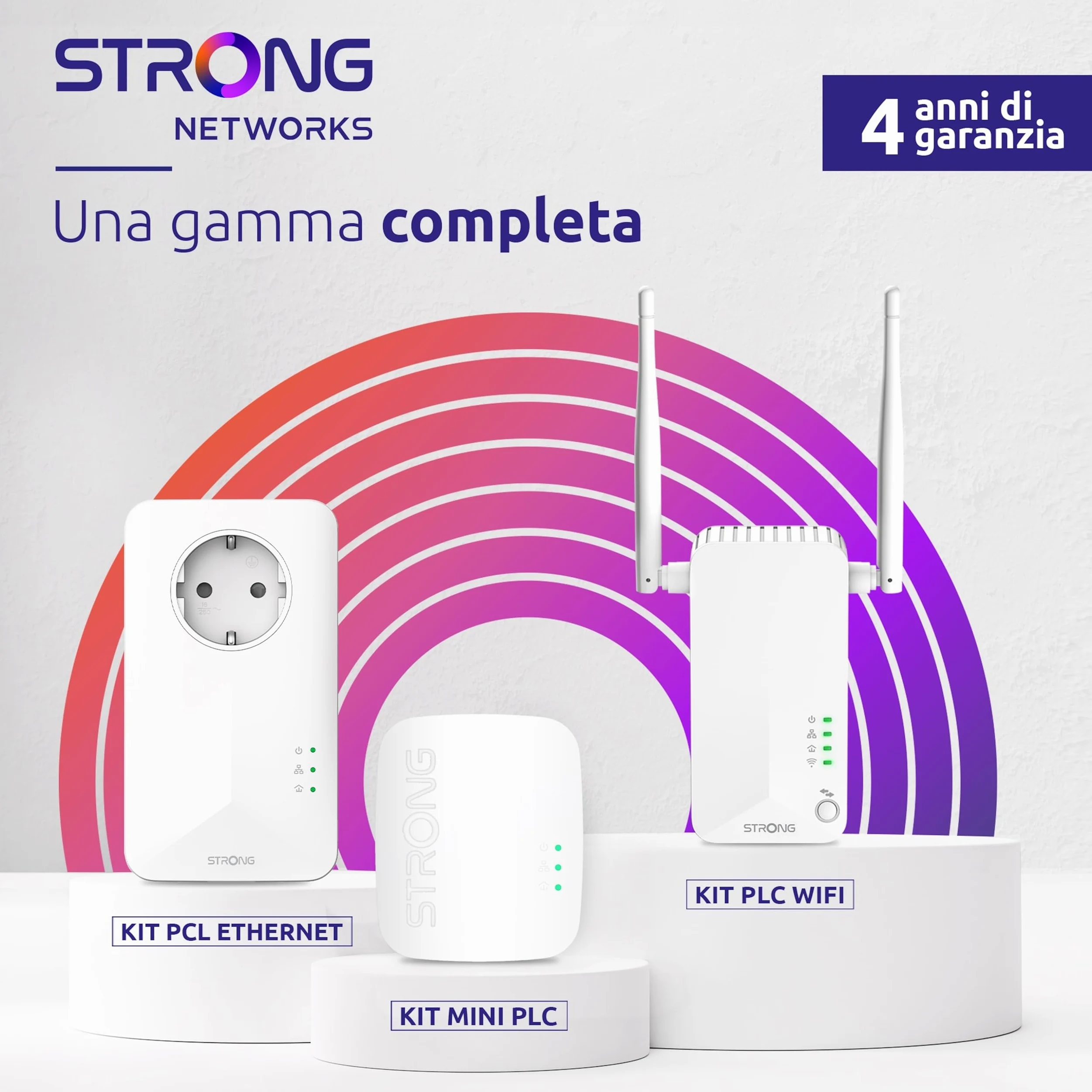 STRONG - Powerline 1000 Triple EU - 3 Adattatori 1000 Mbps - Accesso a Internet Veloce - Presa Passante Schuko - Portata di 300m - Per Tutti i Modem/Router - Ethernet - Installazione Facile - Bianco