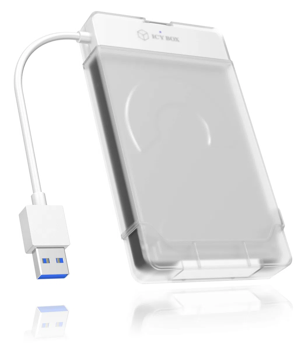 Icy Box IB-AC703-U3 Adattatore da USB 3.0 (UASP) a SATA per 2,5” (6,35 cm) HDD/SSD con Protezione per Adattatore & unità, SATA III, Bianco/Trasparente