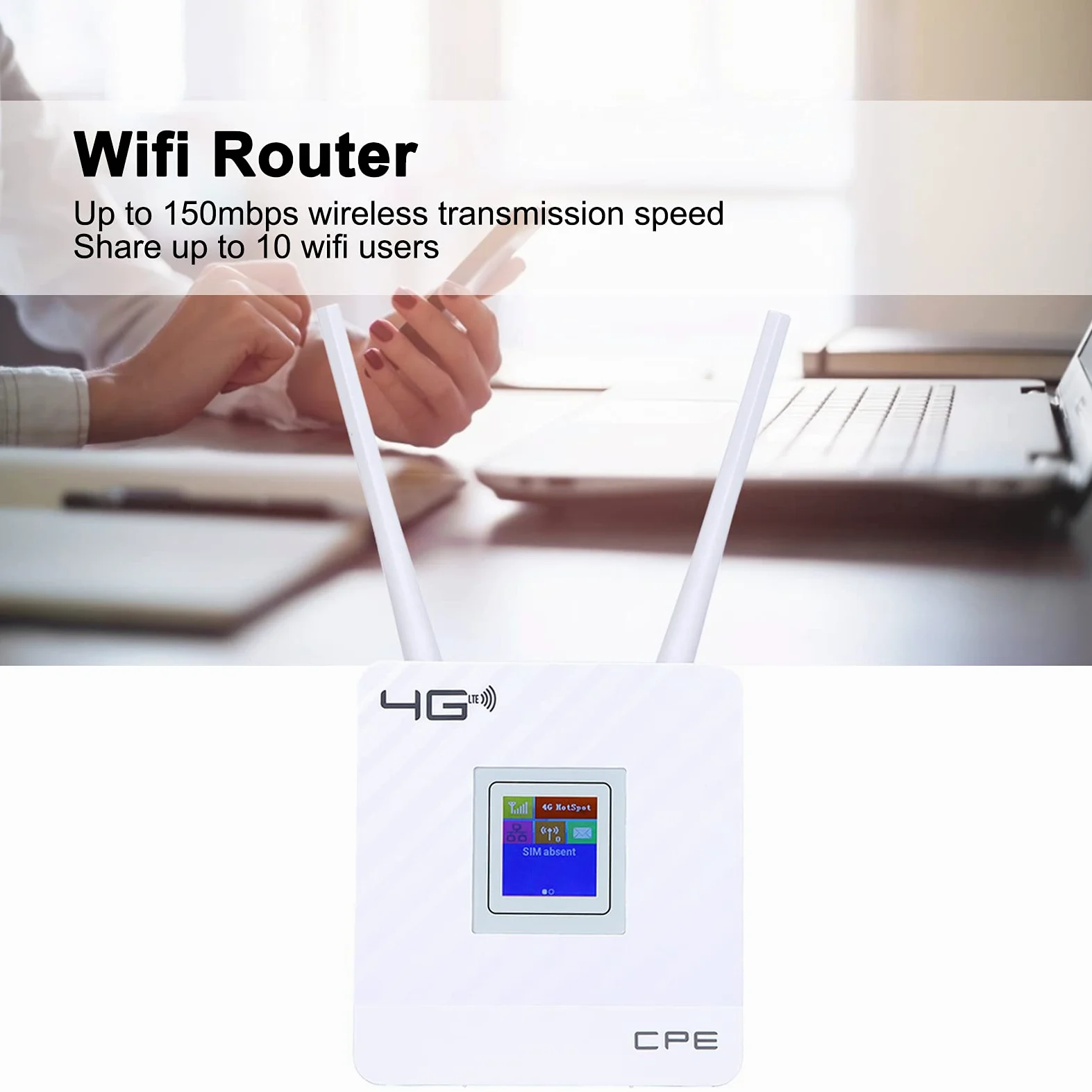 Router Wi-Fi 4G, Hotspot Wi-Fi Router Wireless 4G LTE CPE Sbloccato da 150 Mbps, con Slot per Sim Card Porta Wan/Lan Antenna Esterna(EU)