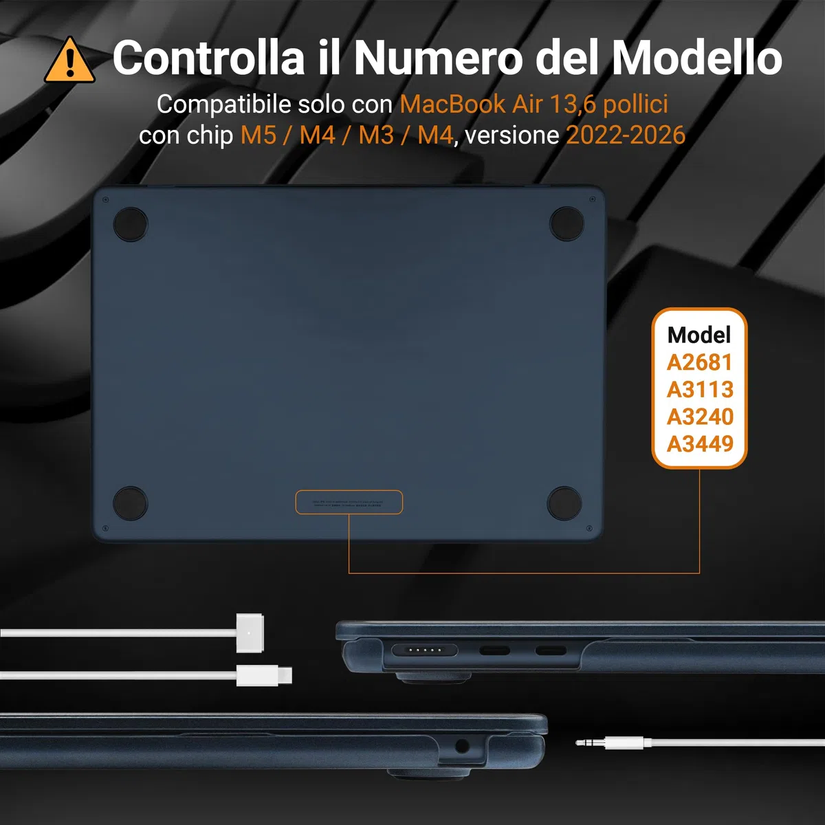 TECOOL Premium Cover Ultrasottile per MacBook Air 13,6 Pollici M5 M4 M3 M2 2022-2026 A3449 A3240 A3113 A2681, Custodia Rigida e Copritastiera UE in TPU, mezzanotte blu satinato