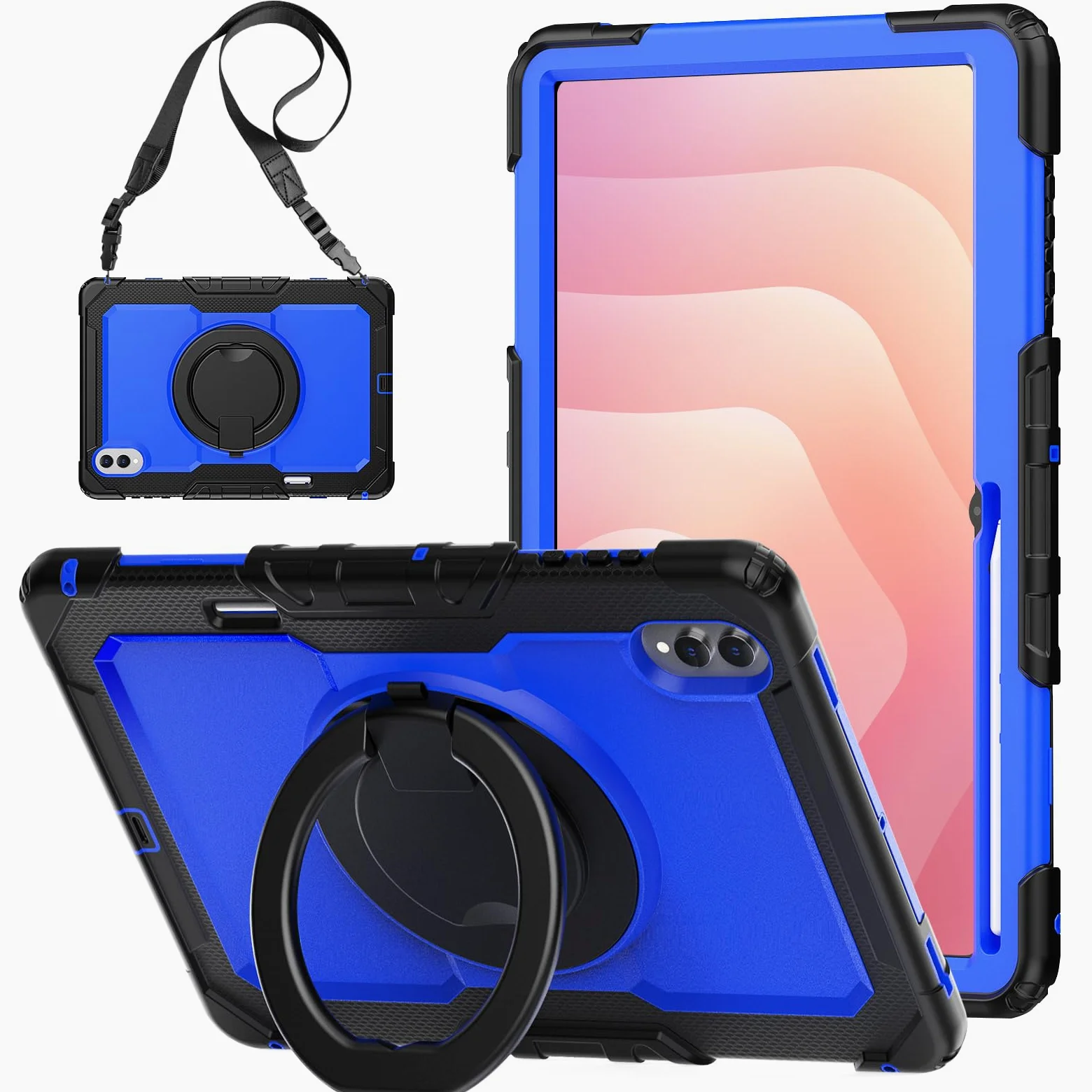 Custodia a tracolla per Samsung Galaxy Tab S11 Ultra 5G 14,6 pollici 2025, custodia protettiva antiurto con cavalletto, manico, slot per penna, tracolla regolabile, per bambini e adulti (PC blu)