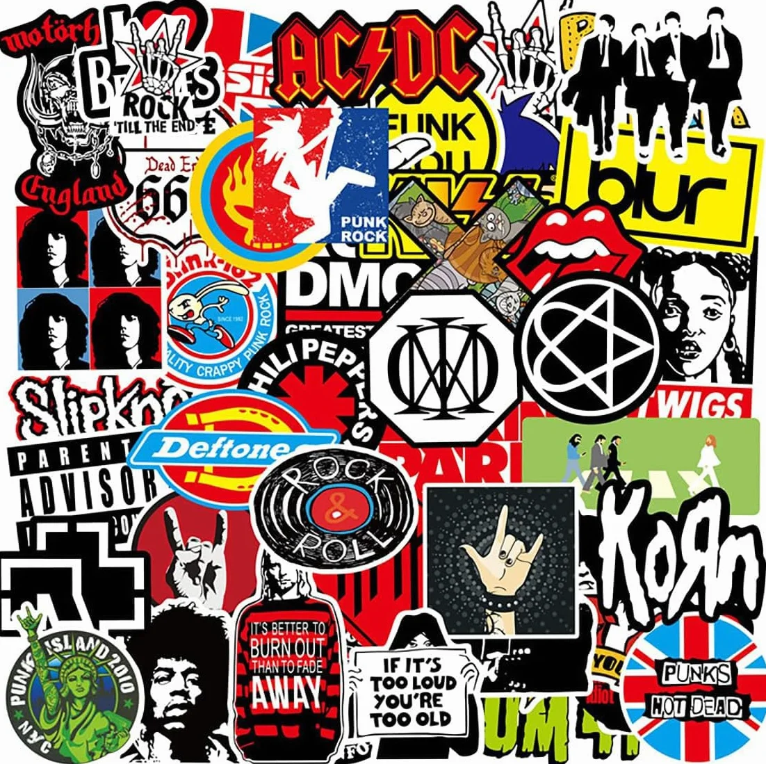 100 Pezzi Adesivi Rock And Roll, Musica Heavy Metal Punk Vinile Sticker Pack per Skateboard, Laptop, Chitarra, Casco, Moto (Rock and Roll)