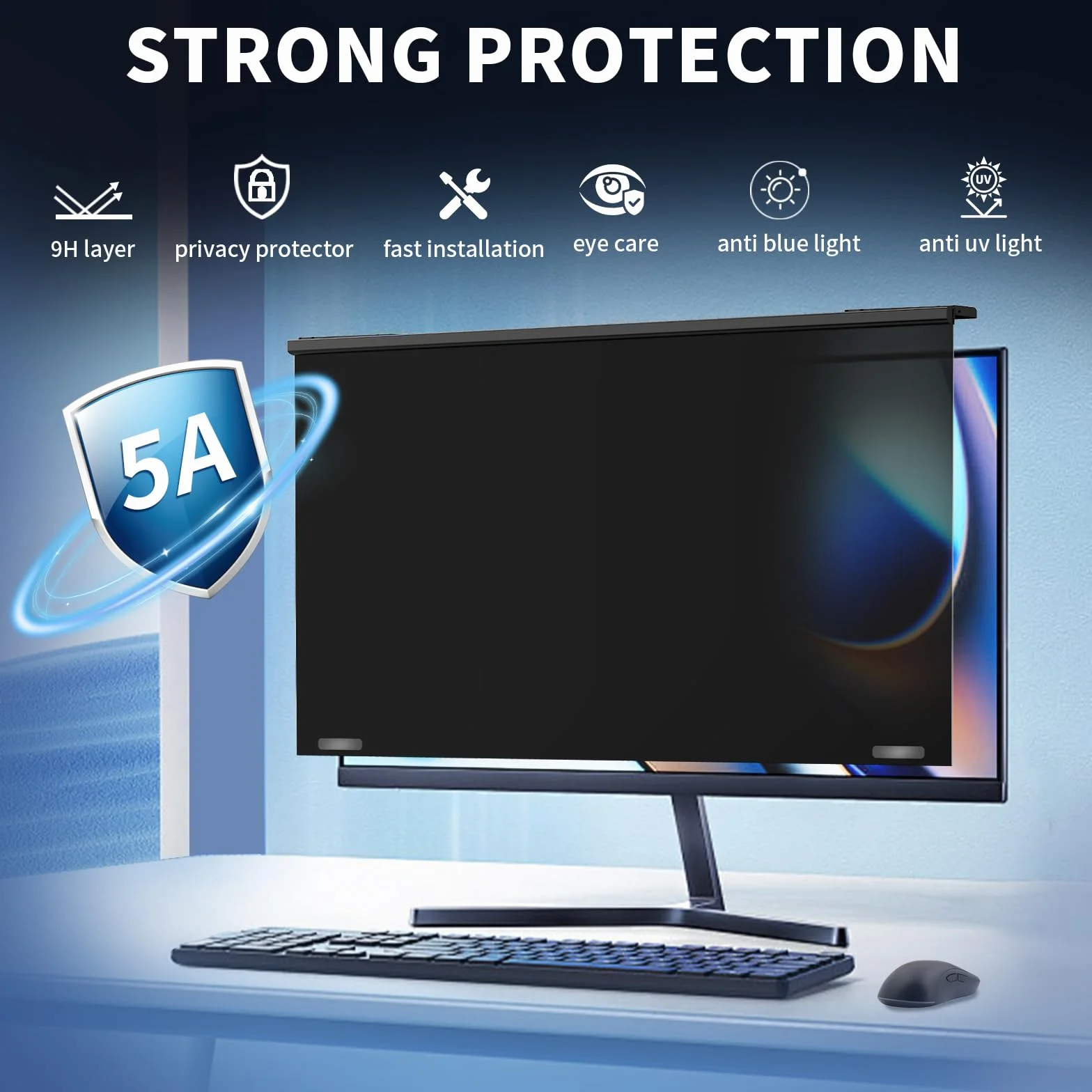 Pellicola protettiva per schermo da 27 pollici, magnetica, antiriflesso, antigraffio, filtro luce blu per monitor di computer, facile da agganciare alla privacy, per schermi da 27"