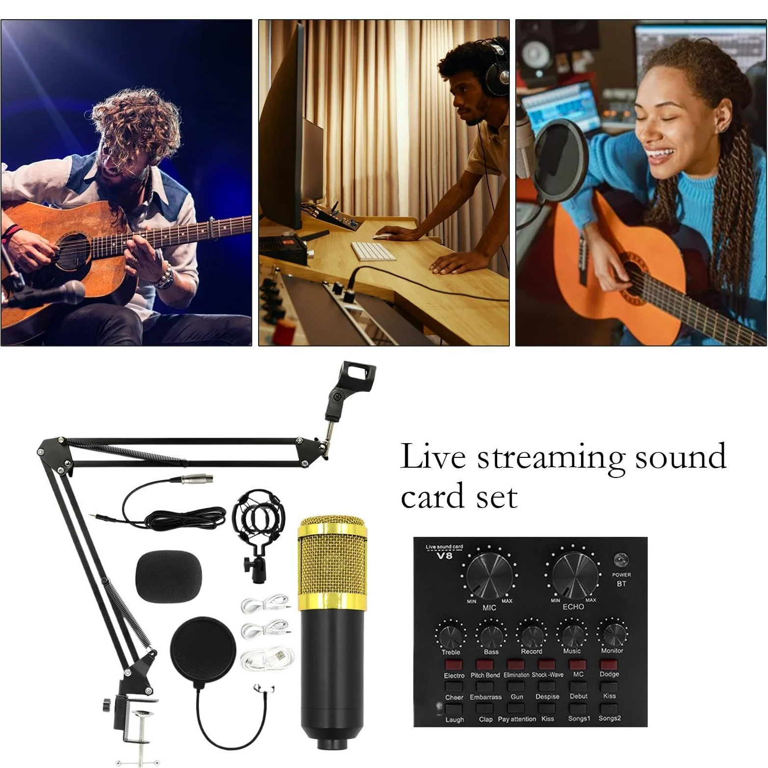 Set microfono per registrazione Scheda audio streaming supporto microfono | Plug And Play Per Registrazione In Studio, Video Live, Podcast, Cantanti, Doppiatori