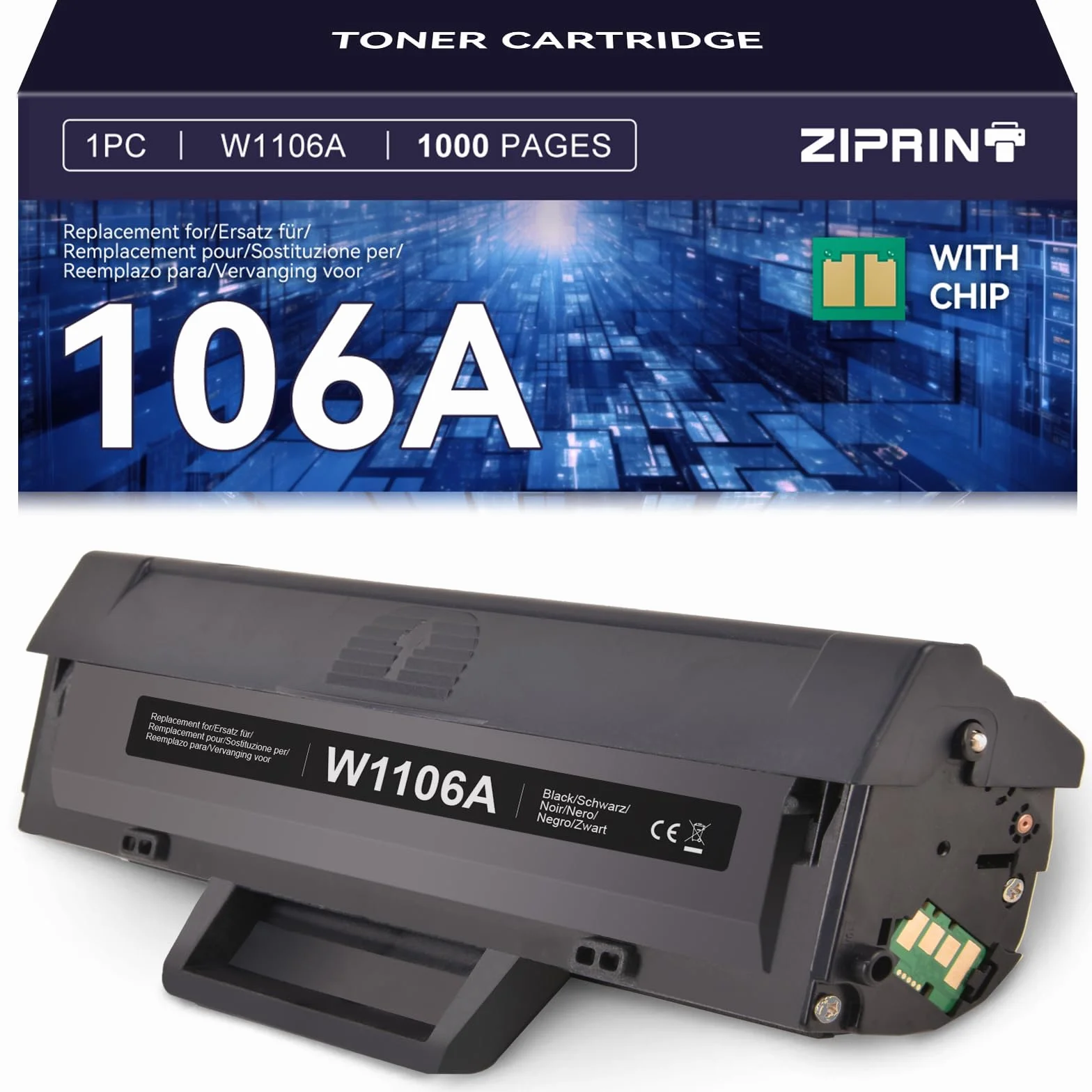 ZIPRINT 106A Toner Compatibile per HP 106A W1106A per Toner HP Laser MFP 137fnw 137fwg MFP 135w 135wg 135a 135r 107w 107a 107r (1 Nero)