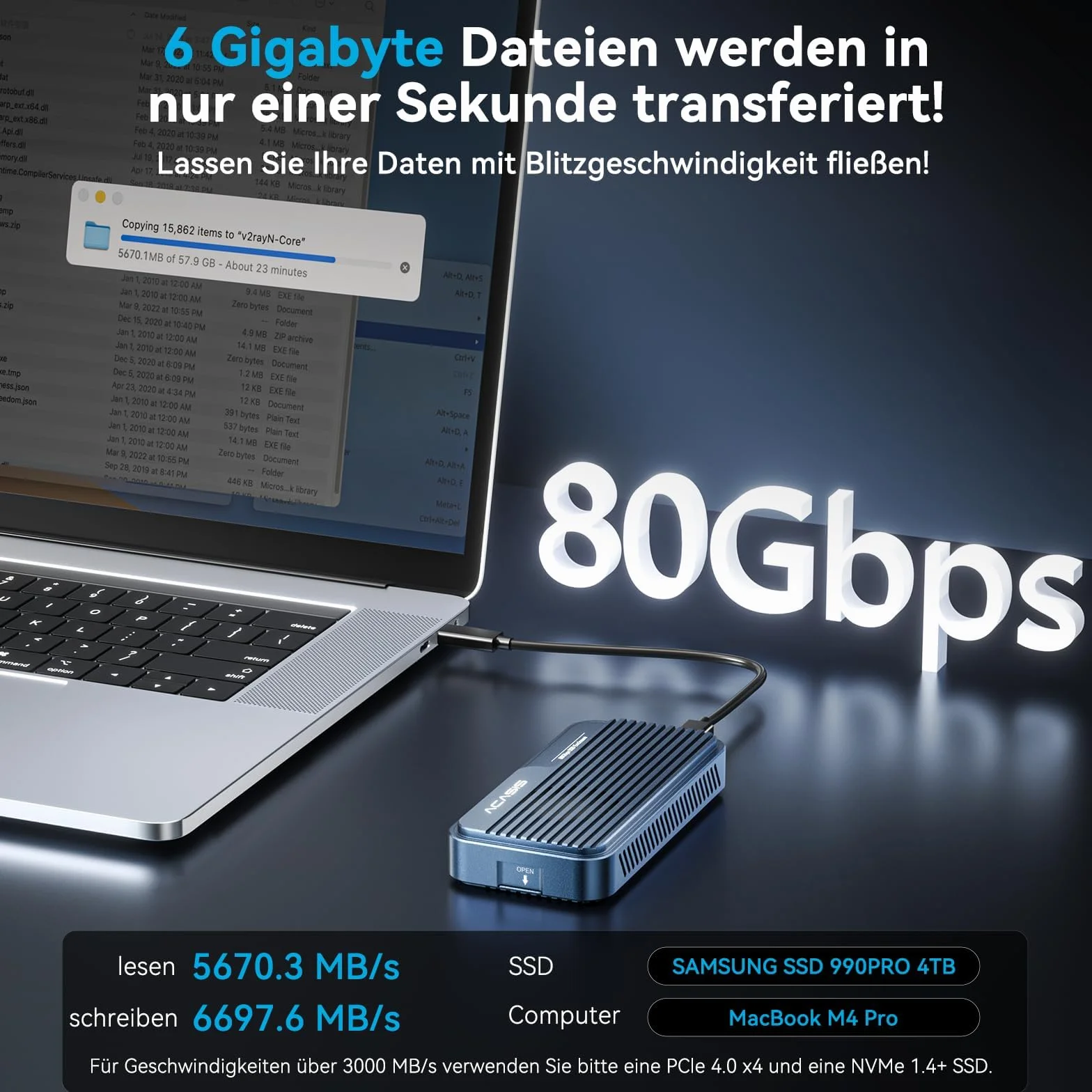 ACASIS Case SSD M.2 NVMe da 80 Gbps, compatibile con Thunderbolt 4/5 V2.0, retrocompatibile con thunderbolt 5/4V1.0, USB3.2/3.1/3.0 con ventola di raffreddamento