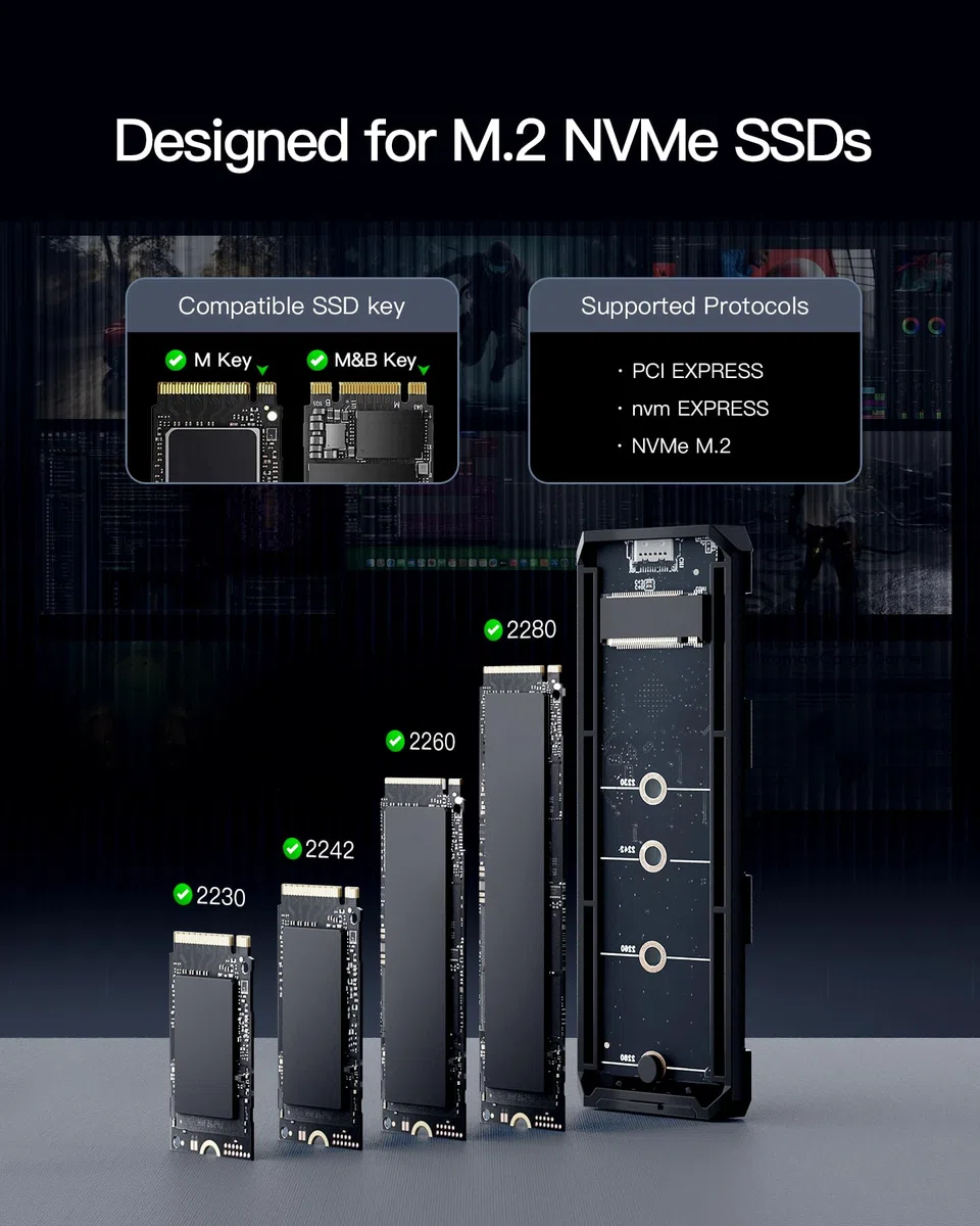 Inateck RGB Custodia SSD M.2 NVMe SATA, USB 3.2 Gen 2 (10 Gbps) Custodia con Supporto UASP Trim per SSD NVME/SATA 2242/2260/2280 (Chiave M/M&B), Installazione Senza Attrezzi (Fino a 4 TB), FE2024