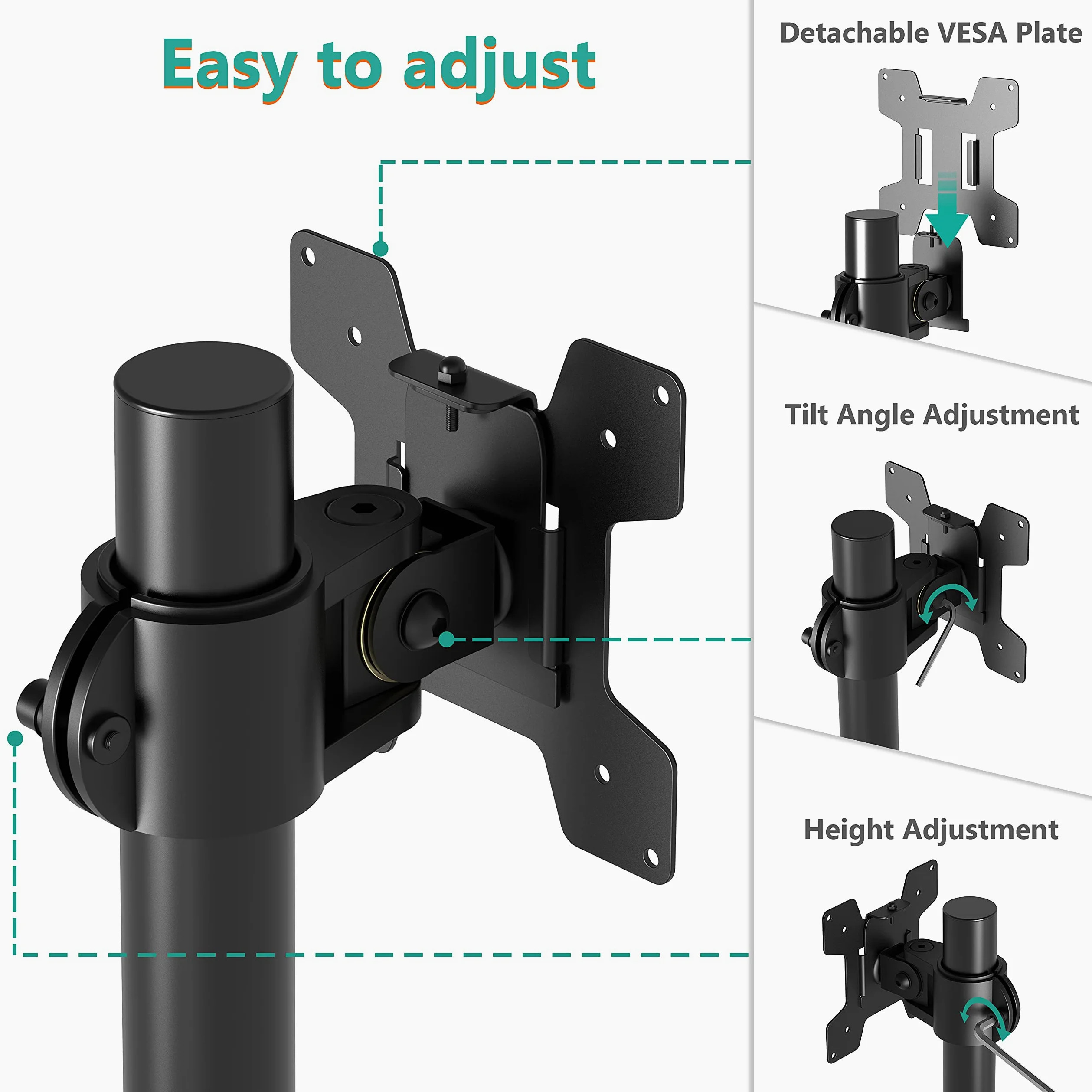 WALI Braccio singolo per monitor fino a 27", completamente regolabile, con inclinazione e rotazione, portata fino a 10 kg, VESA 75 e 100 mm, nero