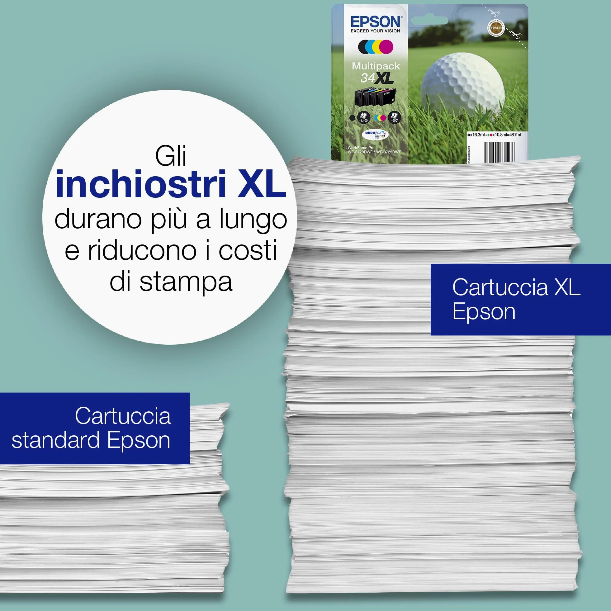 Epson 34 Serie Pallina da Golf, Cartuccia Originale Getto d'Inchiostro DURABrite Ultra, Formato XL, Nero