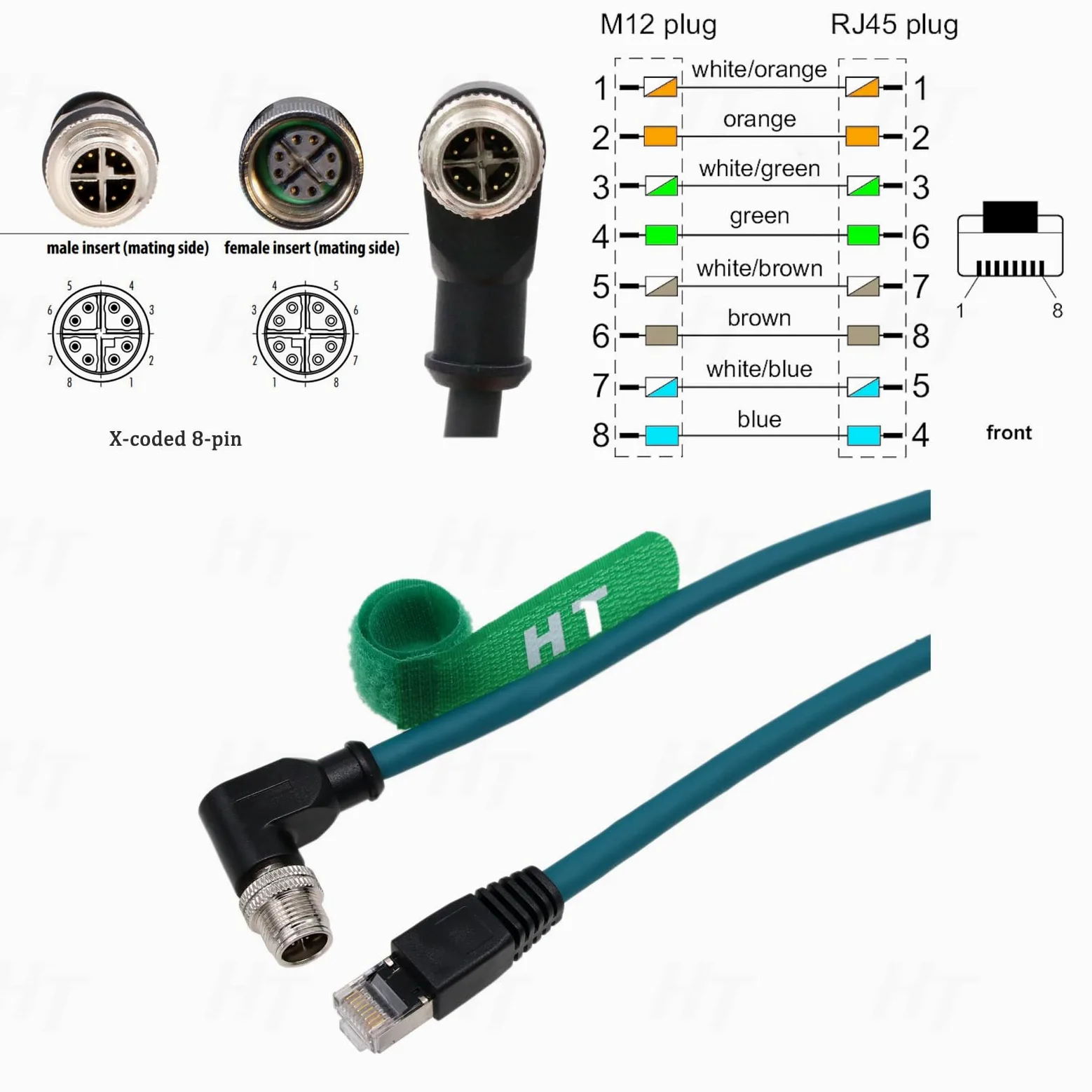 HangTon Cavo Ethernet ad angolo retto M12 a 8 pin con codice X maschio a RJ45 CAT7e per rete di sensori per telecamere industriali Cognex (10m)