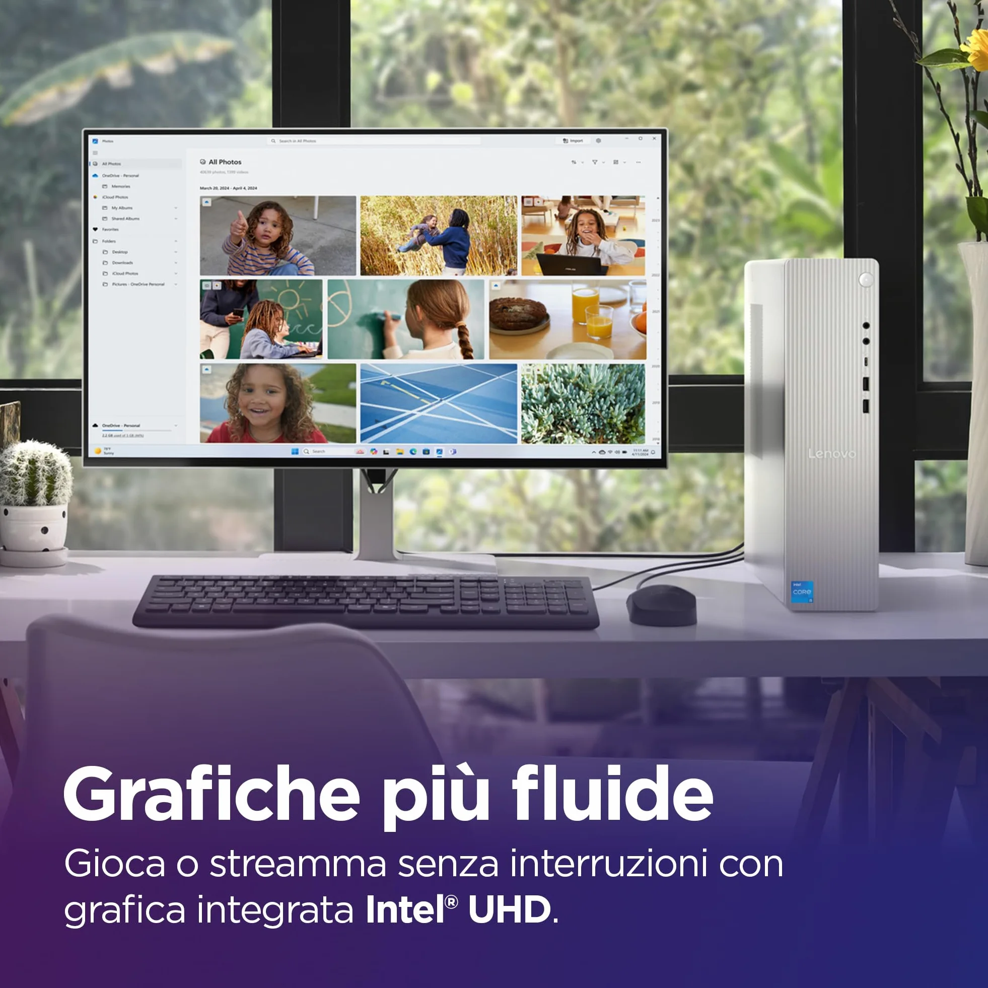 Lenovo IdeaCentre Tower Gen 9 - Desktop, Intel Core i5-13420H, RAM 16GB, SSD 512GB, Wi-Fi 6, BT 5.2, Windows 11 Home, Mouse e Tastiera USB inclusi - Cloud Grey