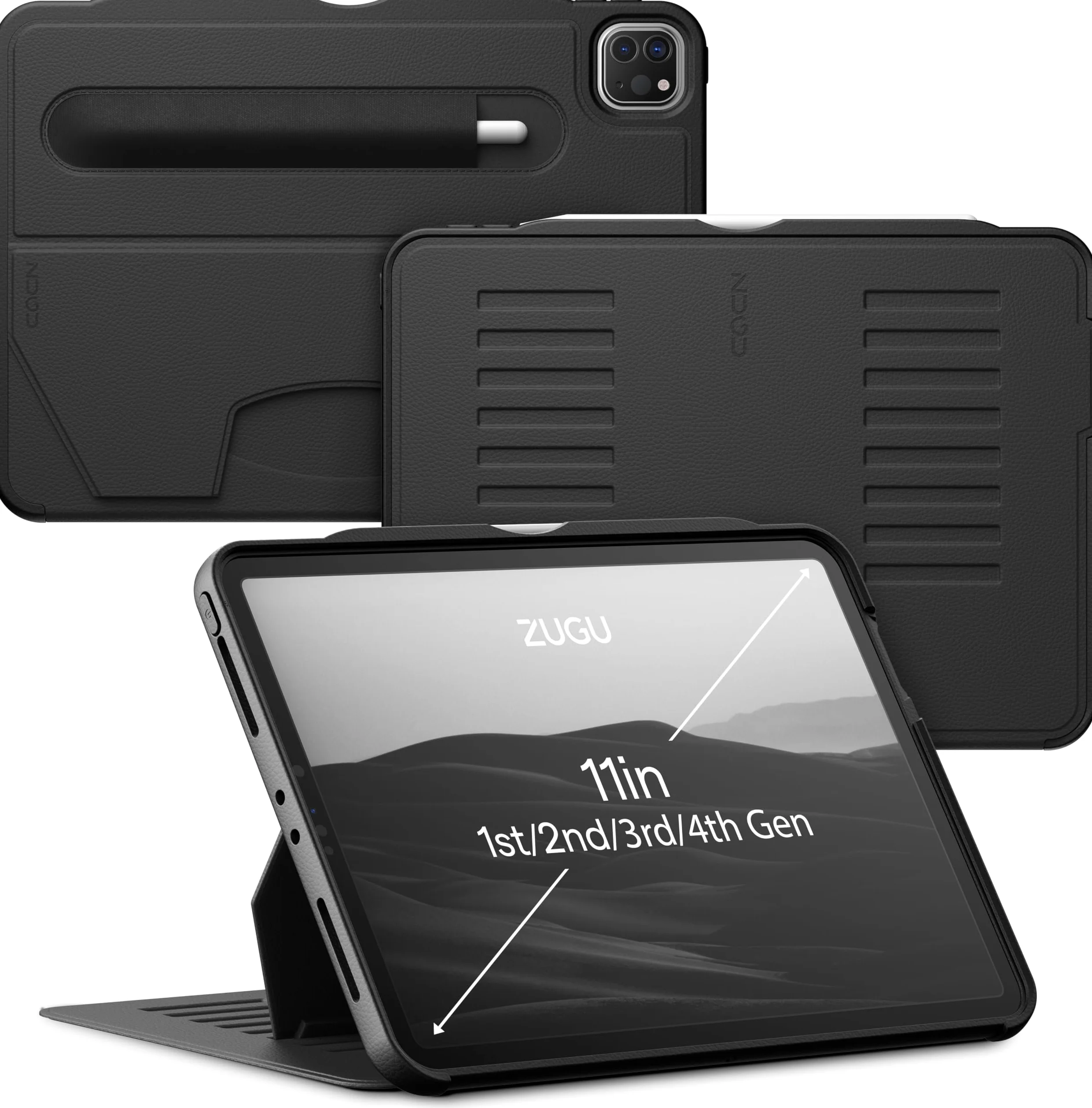 ZUGU CASE Cover per iPad Pro 11 pollici 1a/2a/3a/4a generazione [Nero] | Custodia Protettiva Sottile - Supporto Magnetico Regolabile 8 Angoli - Porta Pencil con Ricarica Wireless - Auto Sleep/Wake