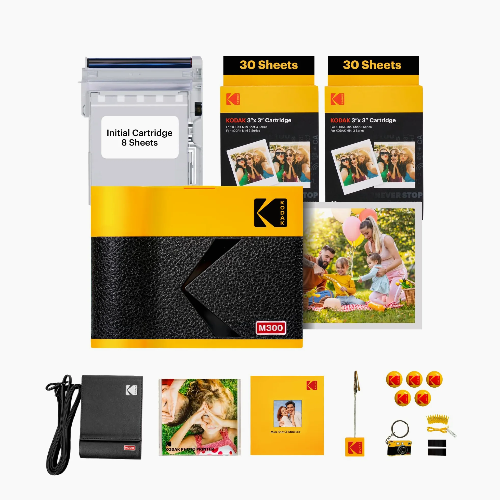 KODAK Mini 3 Era Regalo di Natale 4PASS Stampante Fotografica Portatile (7.6x7.6cm) (Fotografica Portatile + 8 Fogli inclusi + Pacchetto accessori e 60 Fogli, Giallo)