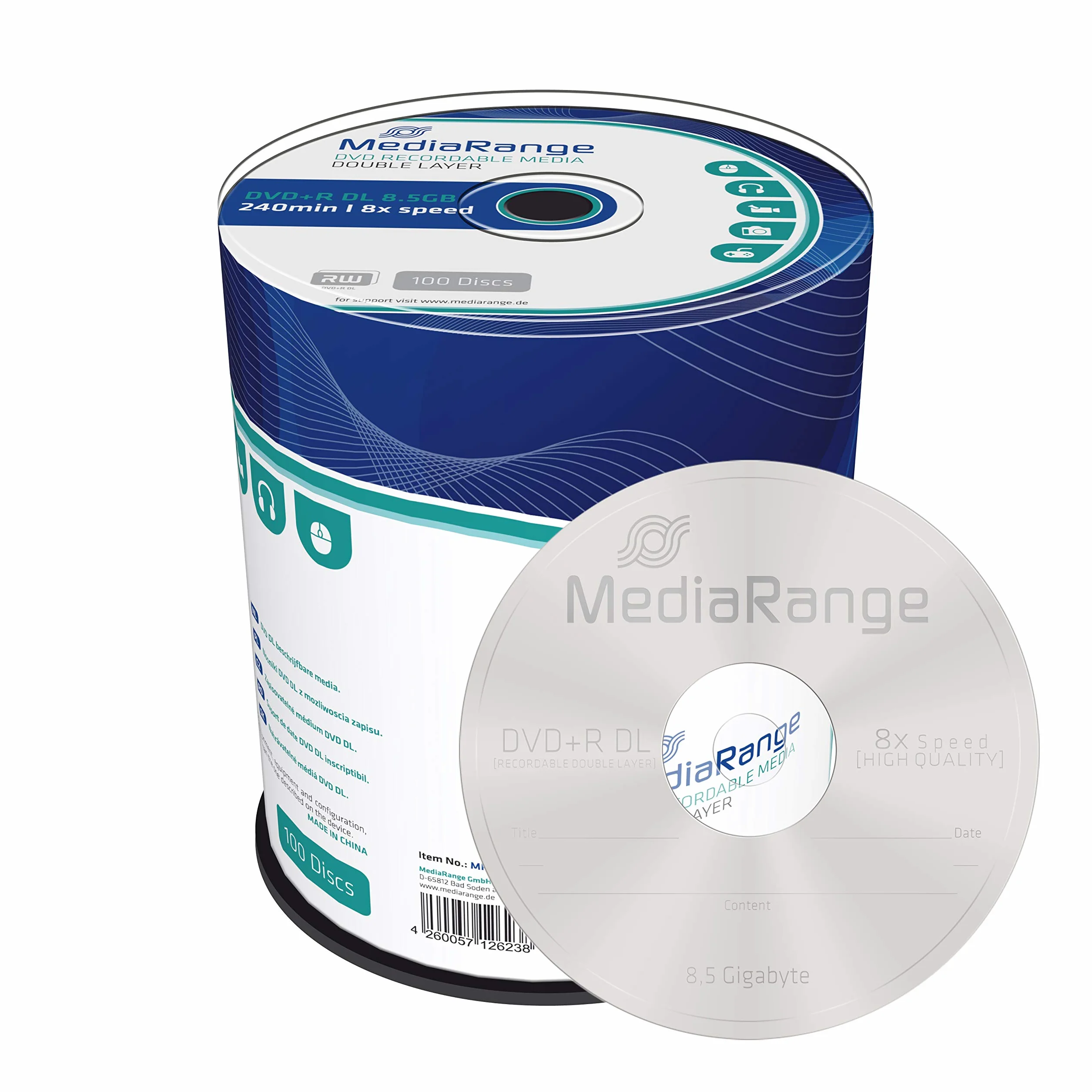 MediaRange DVD+R vergini Dual Double Layer 8,5GB 8x 240min. Cake 100