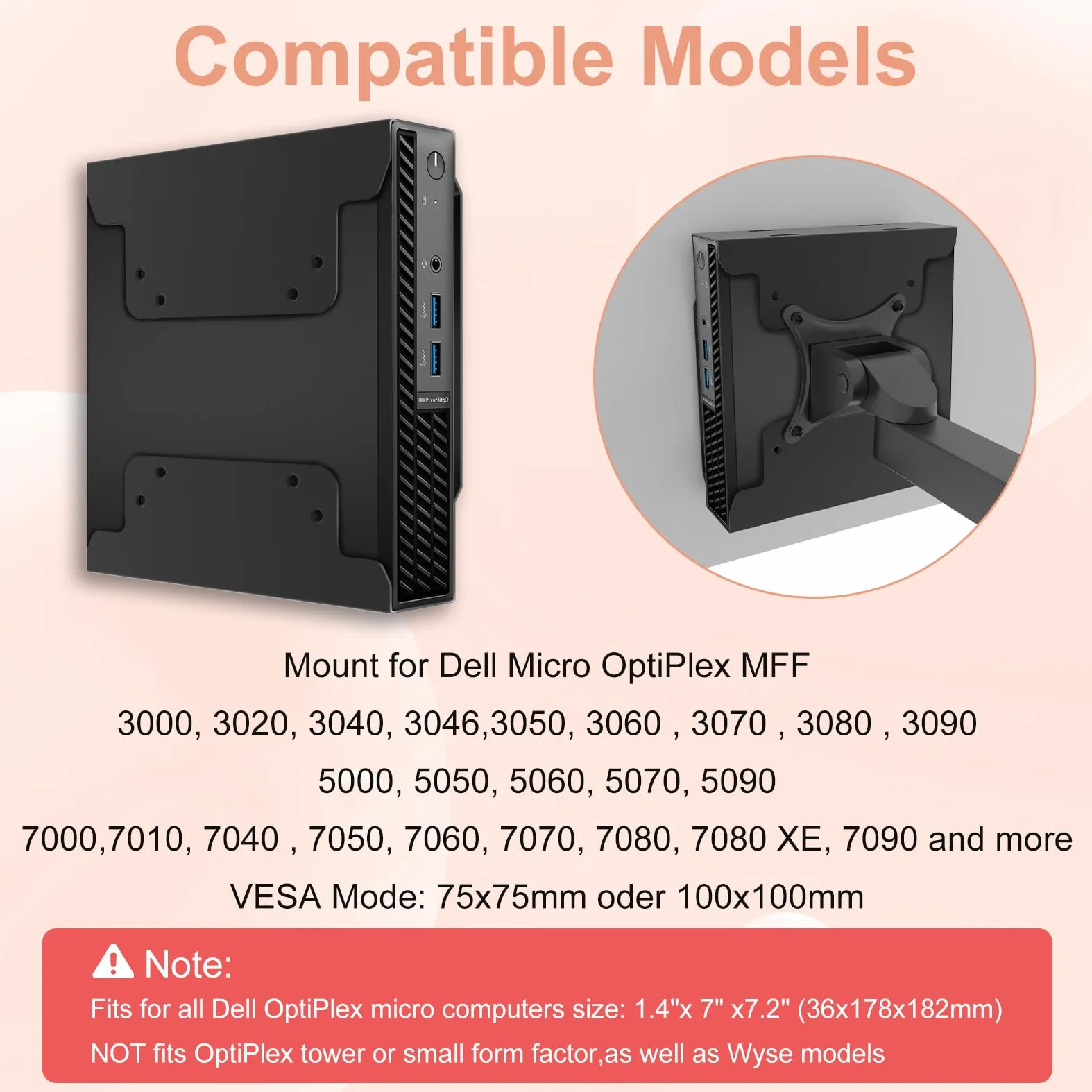 Supporto VESA per Dell Micro PC VESA/parete/sotto-tavolo per Dell OptiPlex Micro Form Factor Case Mini PC Supporto per Dell 7010 7050 7040 7090 3000 3050 9020 e Altro con fascetta
