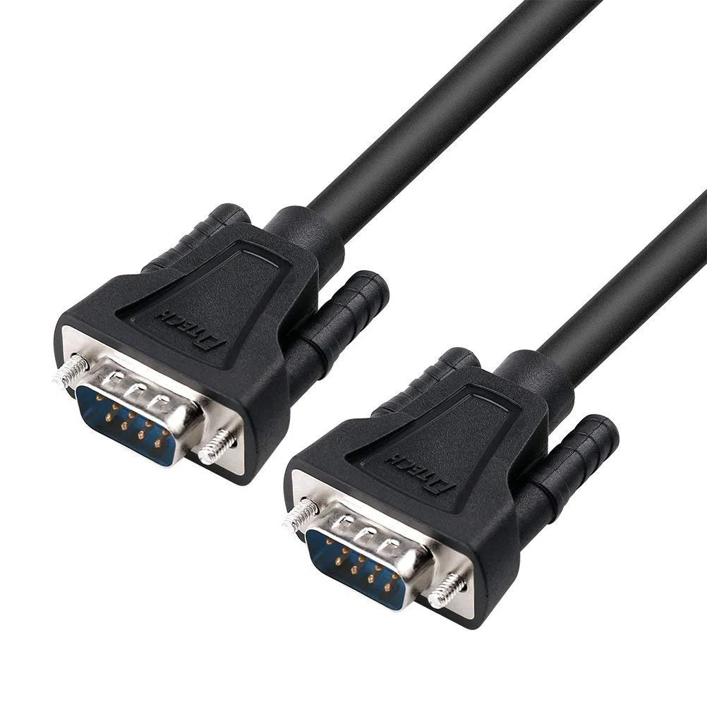 DTECH, da DB9 a DB9 RS232 - Cavo seriale null da maschio a maschio, cavo modem croce e cavo TX/RX, per comunicazioni dati (1,5 m, colore: nero)